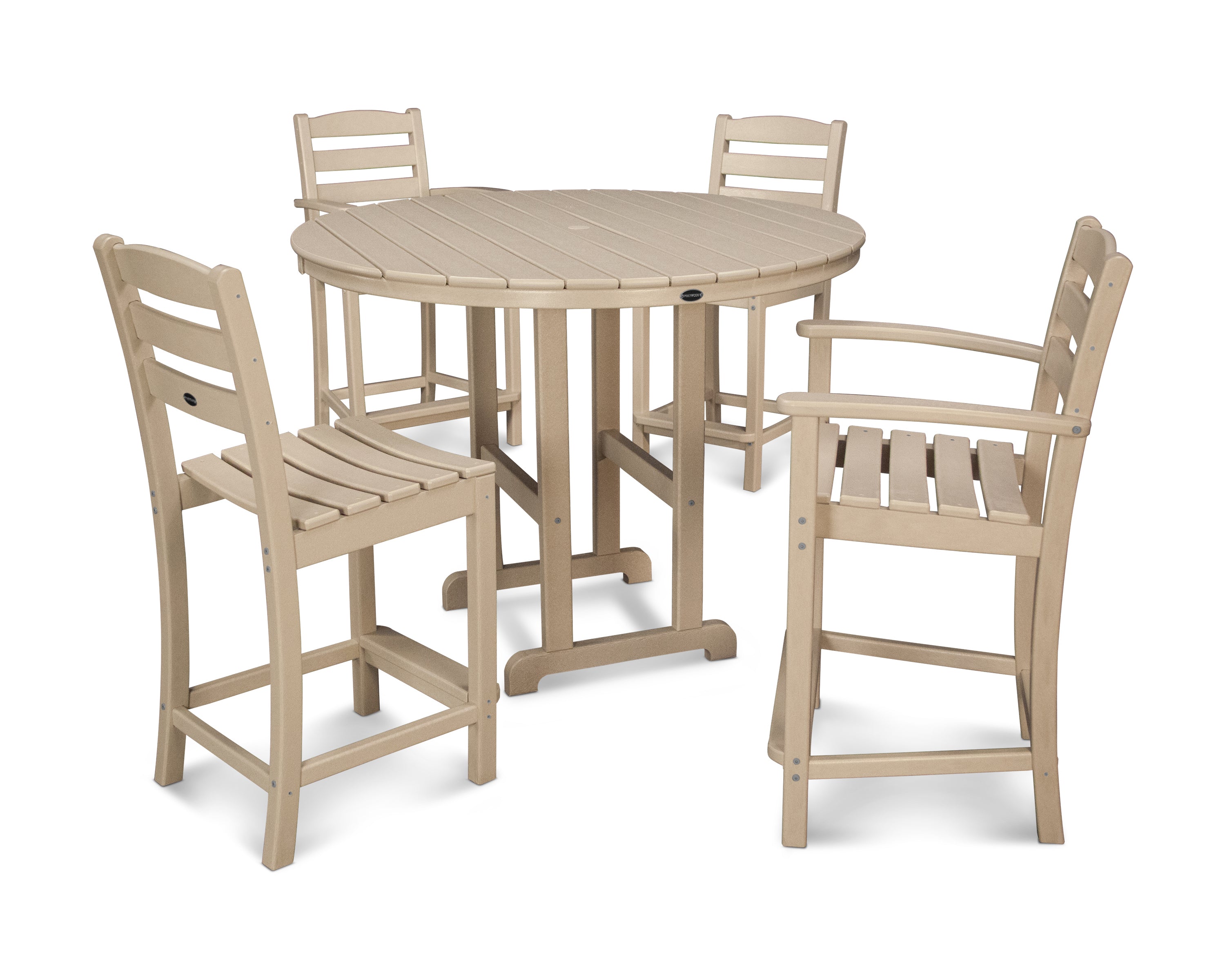 POLYWOOD® La Casa Café 5-Piece Round Farmhouse Counter Dining Set in Sand