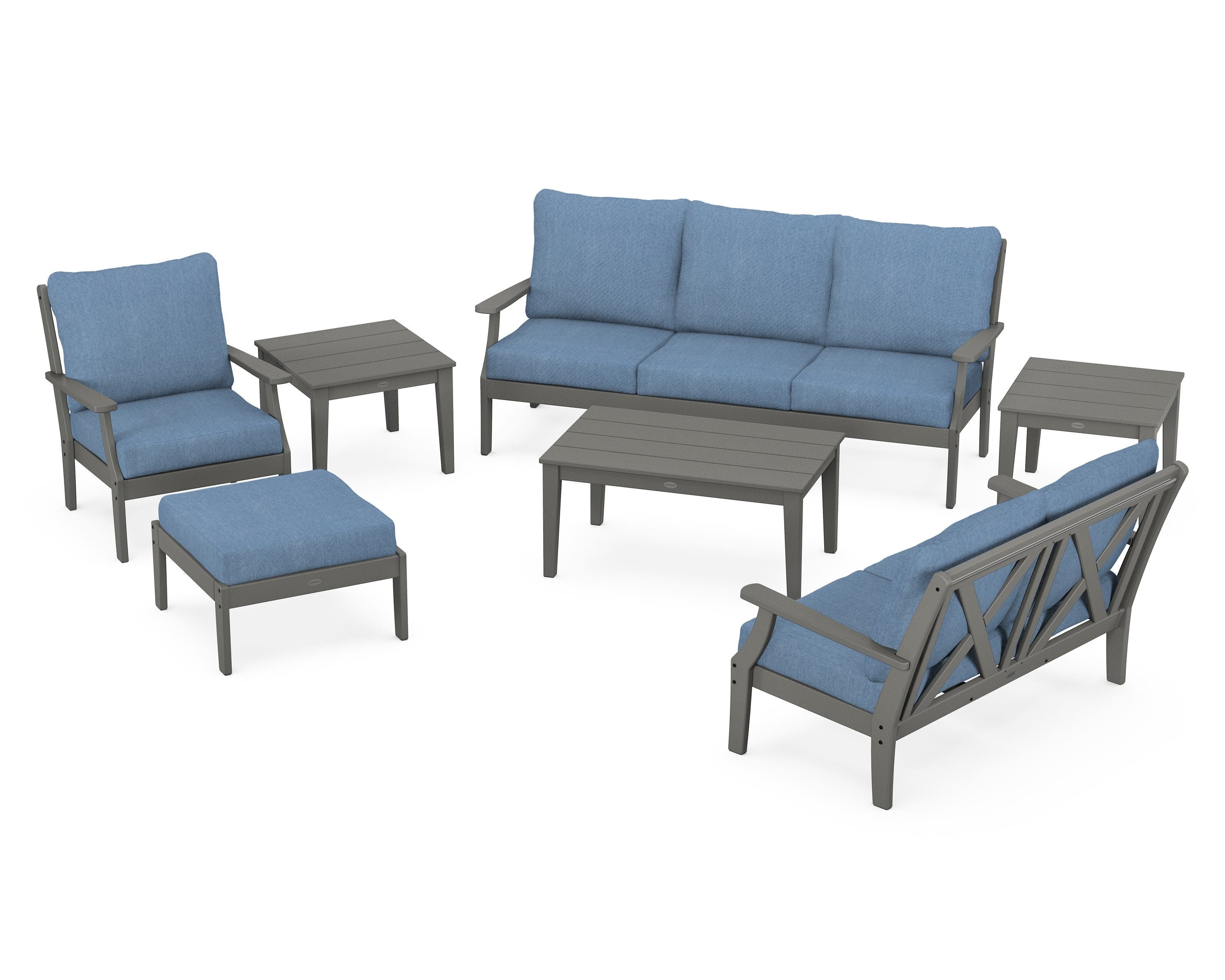 POLYWOOD Braxton 7-Piece Deep Seating Set in Slate Grey / Sky Blue