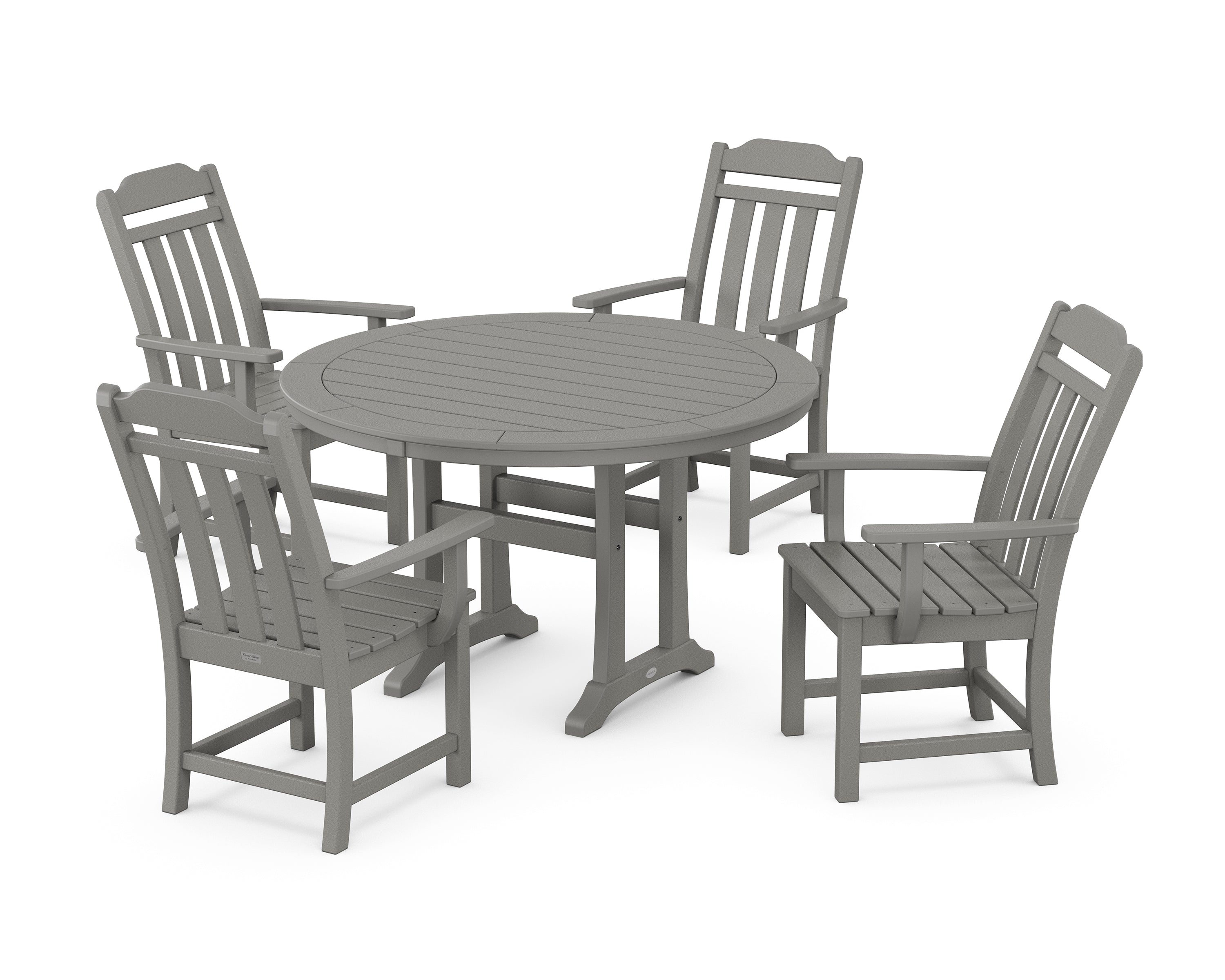 Polywood Country Living 5-Piece Round Dining Set with Trestle Legs in Slate Grey