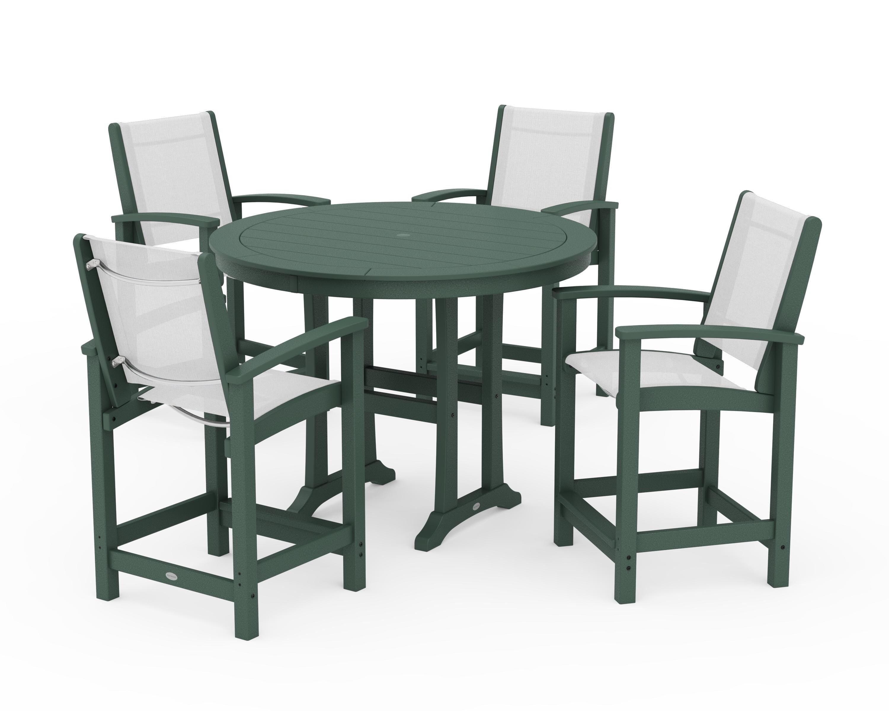 POLYWOOD Coastal 5-Piece Counter Set in Green / White Sling