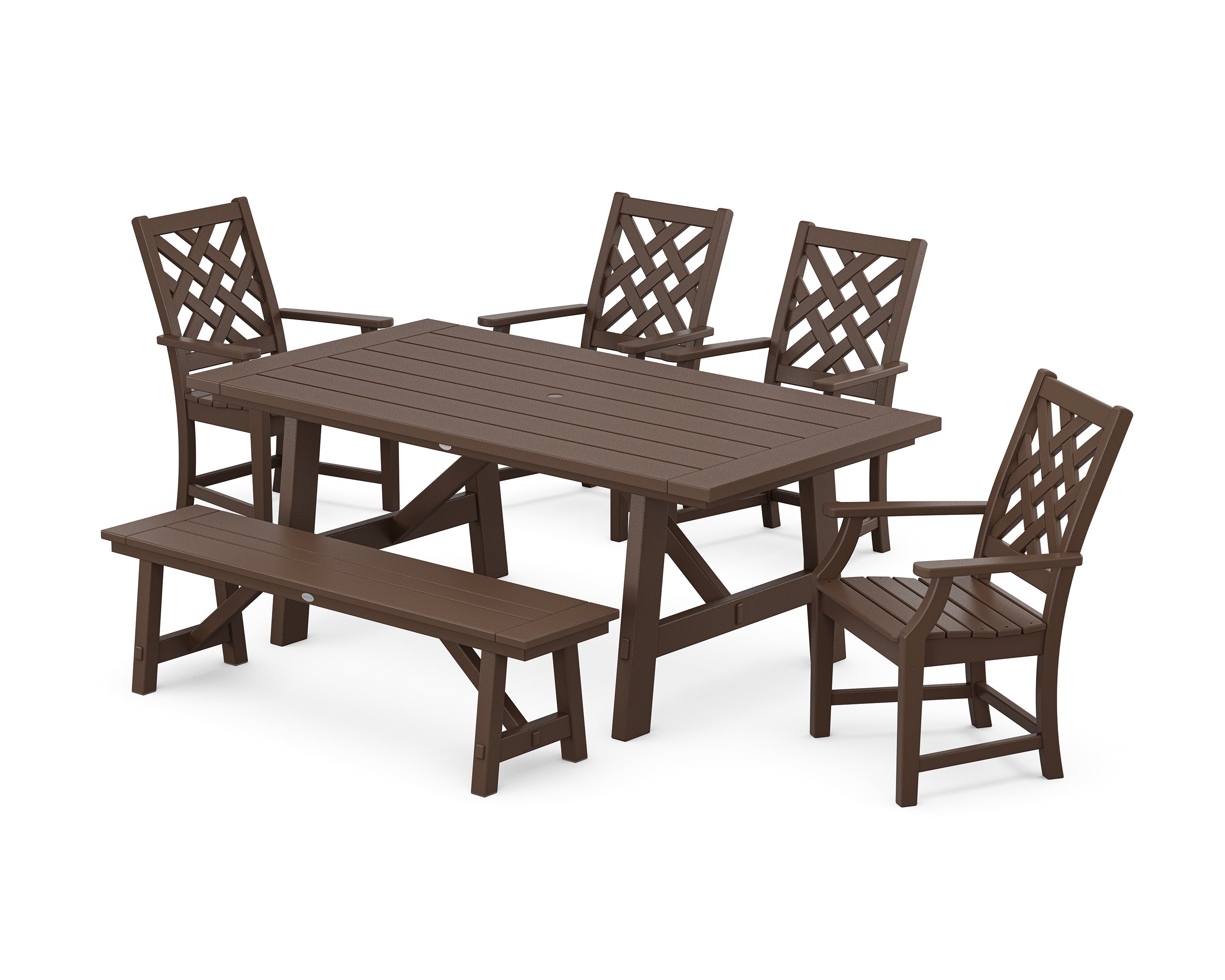 Country Living Wovendale 6-Piece Rustic Farmhouse Dining Set with Bench in Mahogany