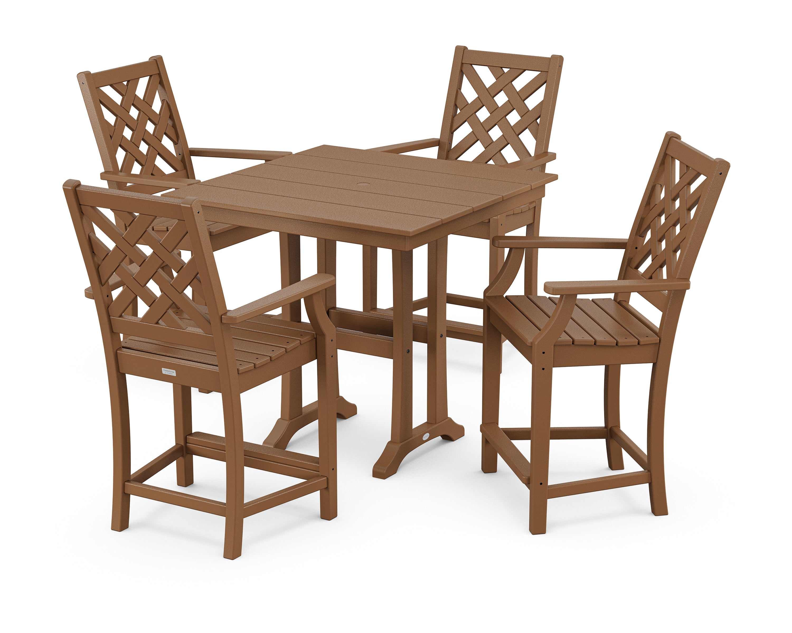 Country Living Wovendale 5-Piece Farmhouse Counter Set with Trestle Legs in Teak