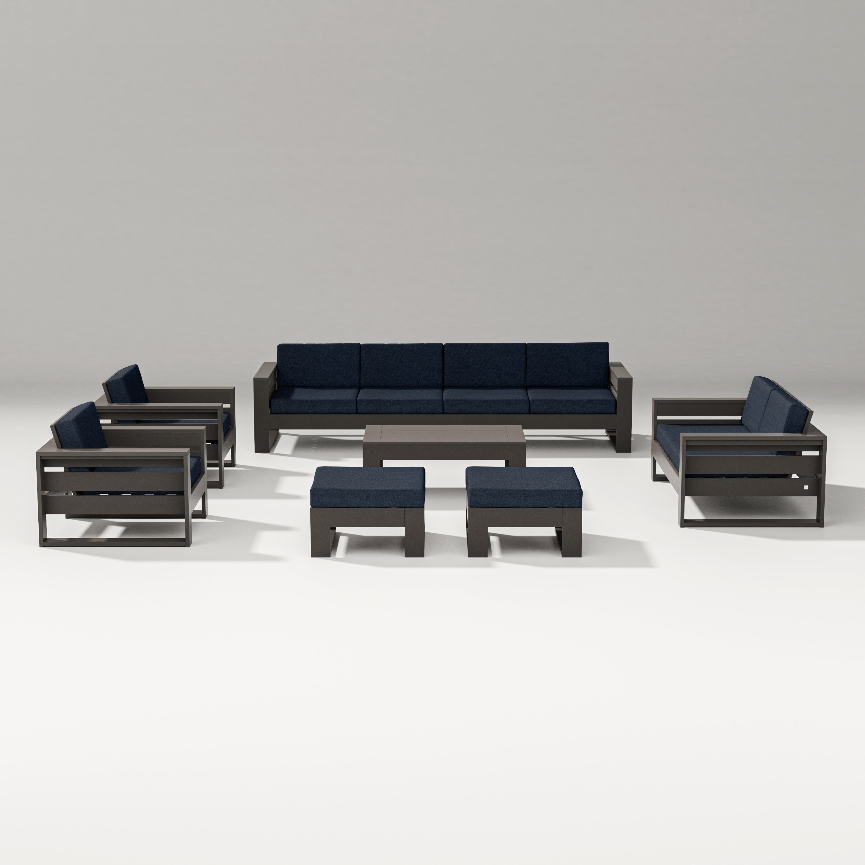 PW Designer Series Latitude 8-Piece Lounge Sofa Set in Vintage Coffee / Marine Indigo