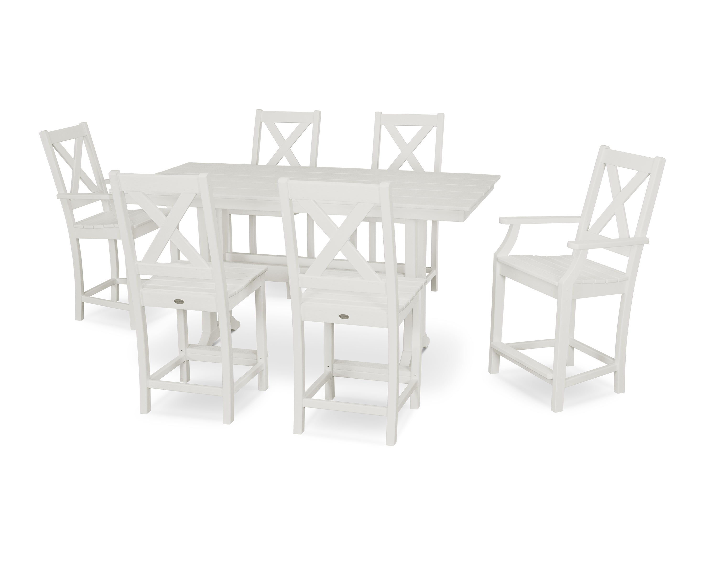 POLYWOOD® Braxton 7-Piece Farmhouse Trestle Counter Set in White