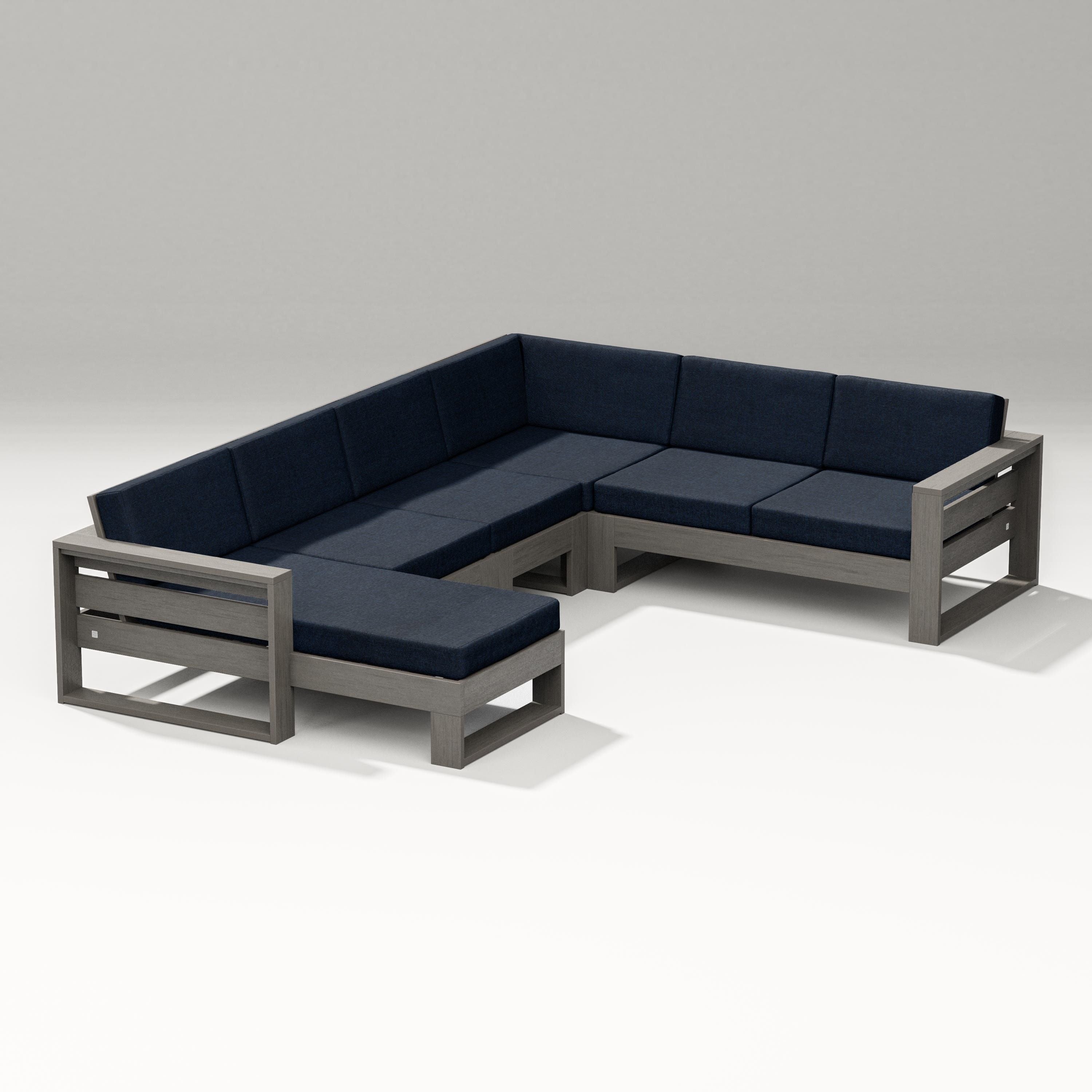 PW Designer Series Latitude Corner Sectional with Left Chaise in Driftwood / Marine Indigo