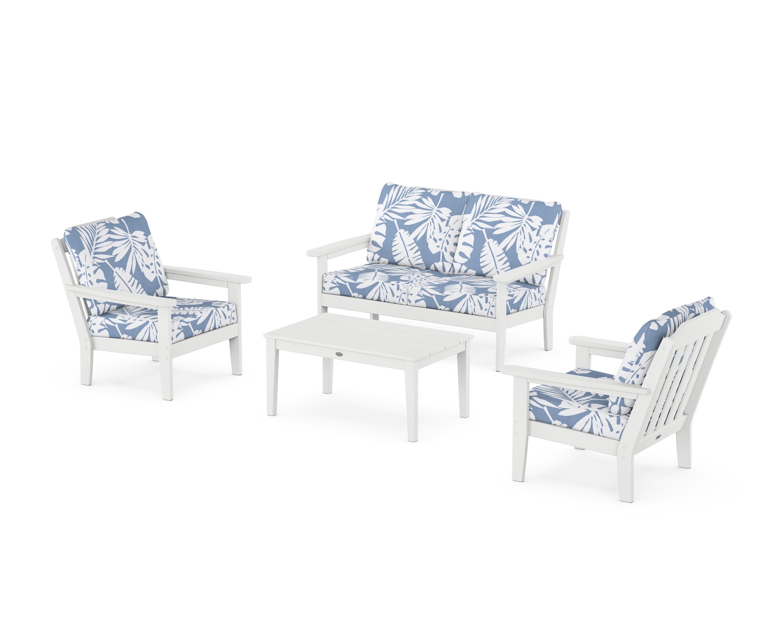 Country Living Cottage 4-Piece Deep Seating Set with Loveseat in White / Leaf Sky Blue
