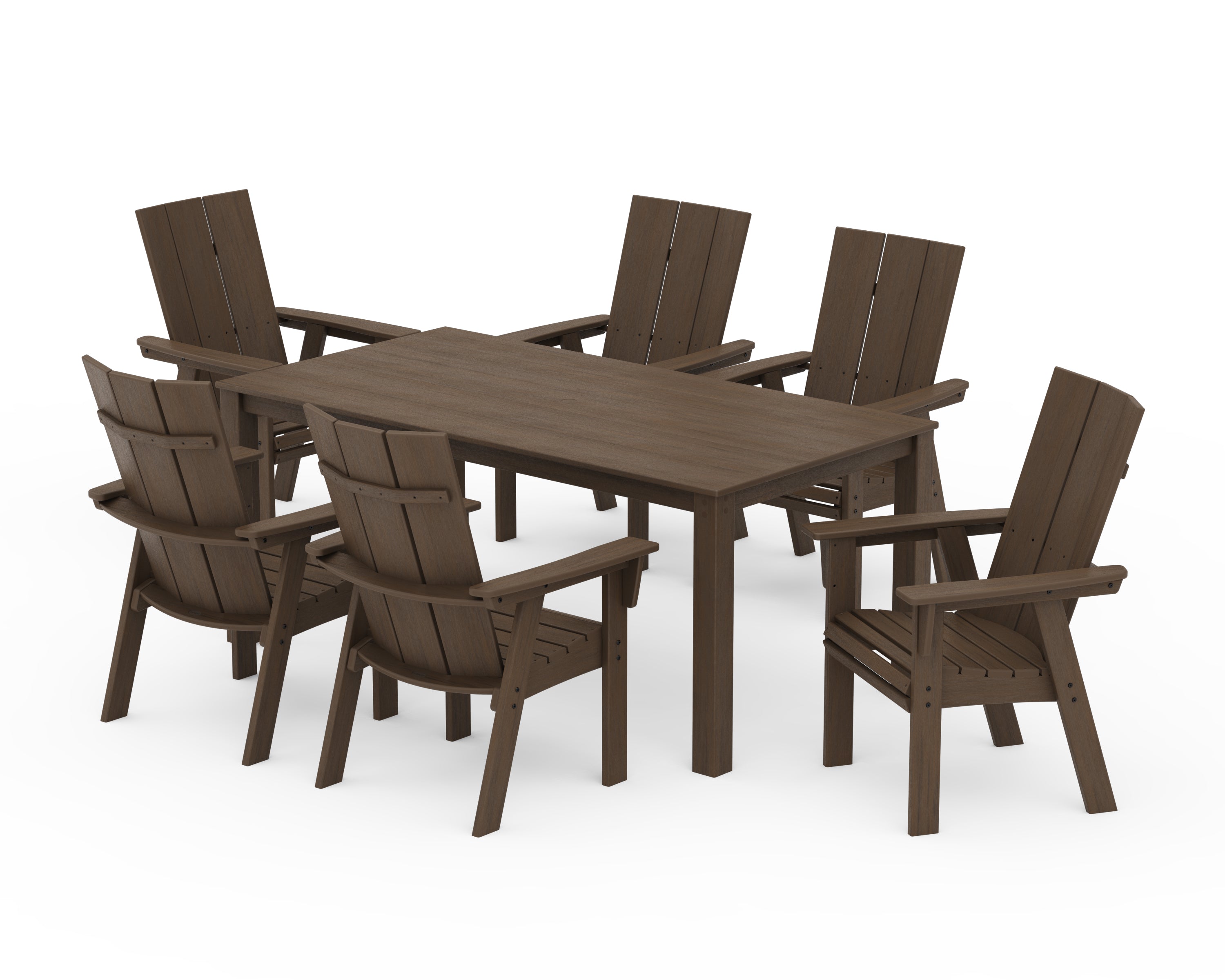 POLYWOOD Modern Curveback Adirondack 7-Piece Parsons Dining Set in Kona