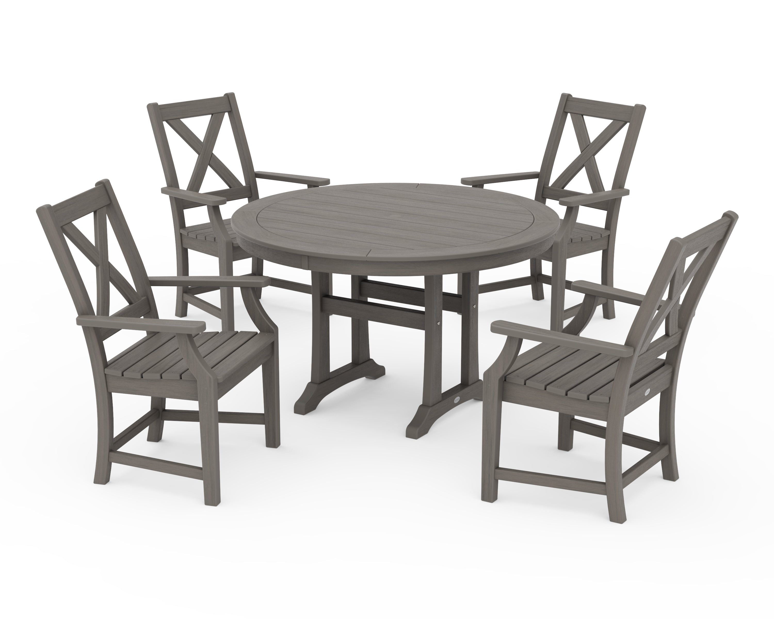 POLYWOOD Braxton 5-Piece Nautical Trestle Arm Chair Dining Set in Driftwood