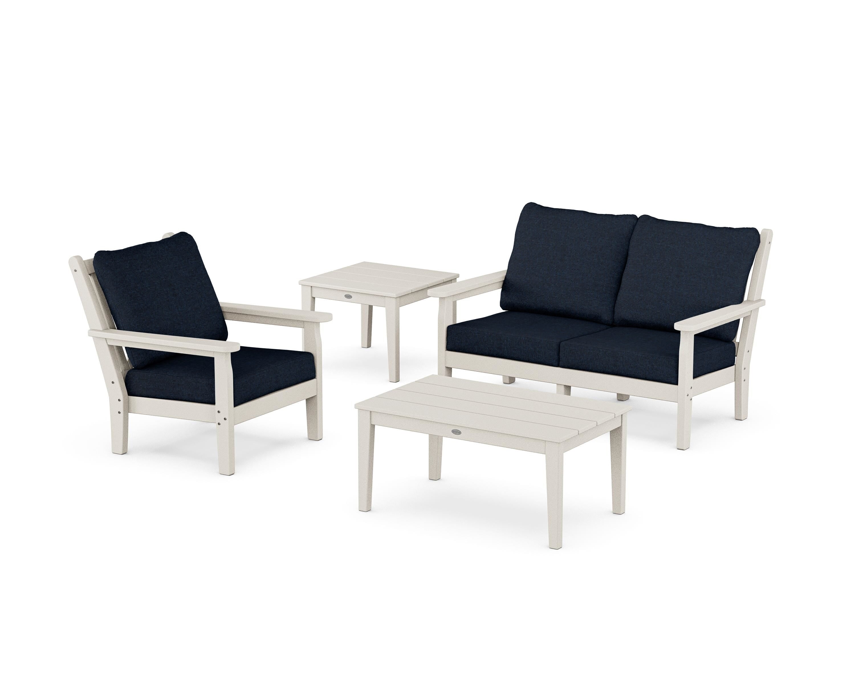 POLYWOOD Chippendale 4-Piece Deep Seating Set in Sand / Marine Indigo