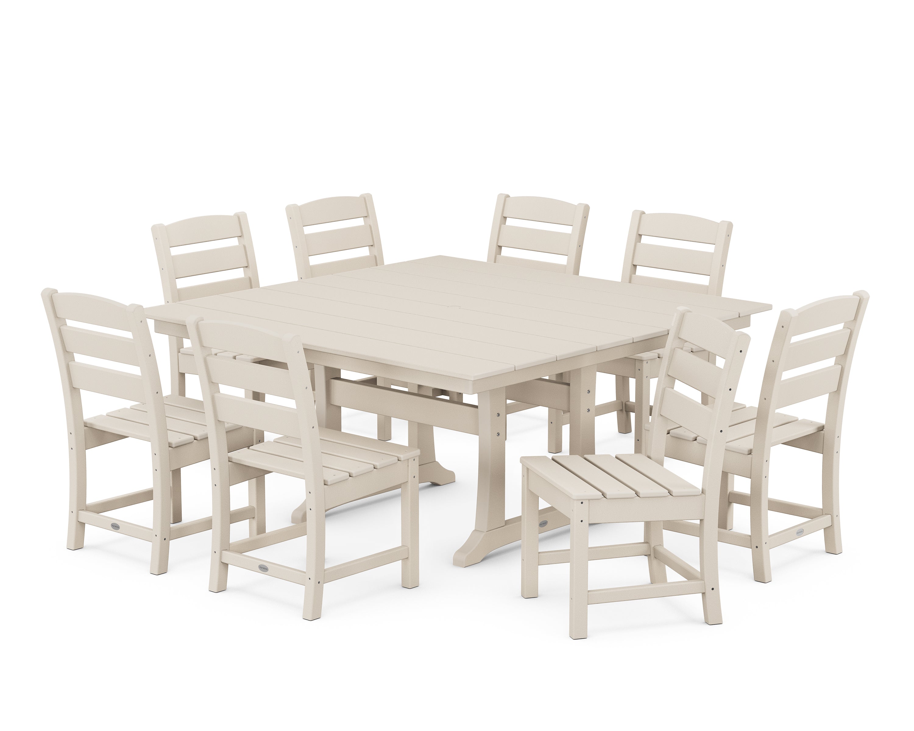 POLYWOOD Lakeside 9-Piece Farmhouse Trestle Dining Set in Sand