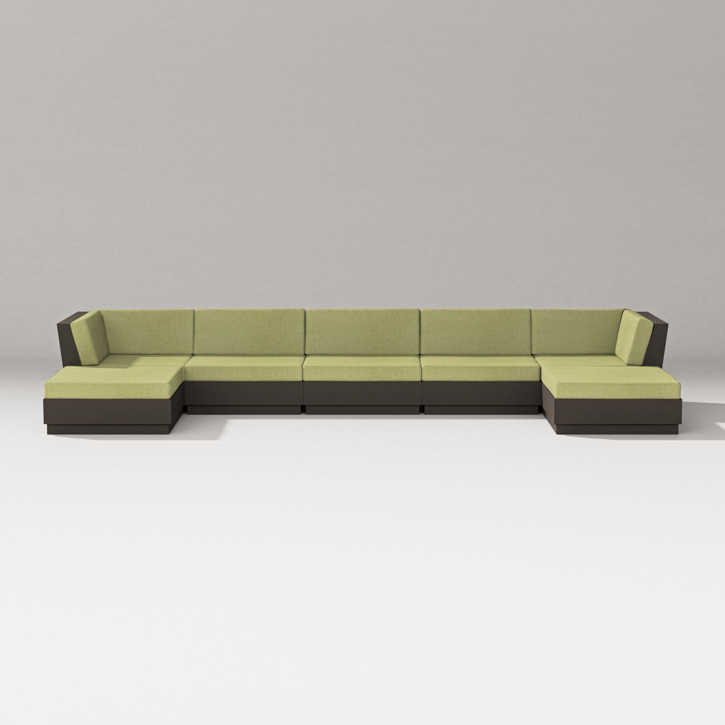 PW Designer Series Elevate 7-Piece Double Chaise Sectional in Vintage Coffee / Chartreuse Boucle