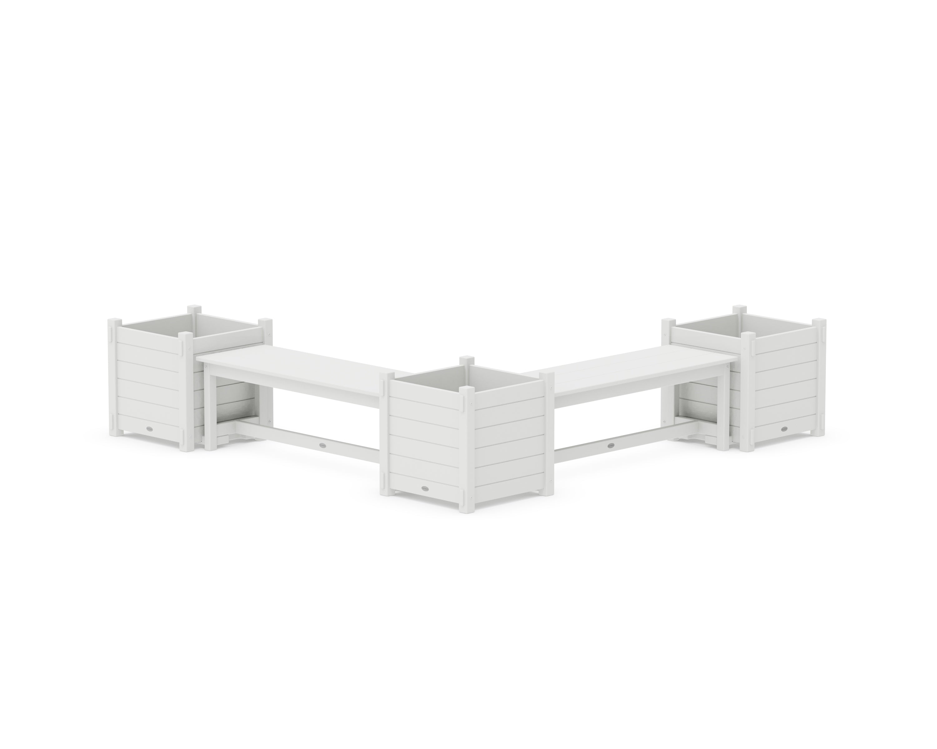 POLYWOOD 48" Nautical L- Shaped Planter Bench Corner Set - Large in White