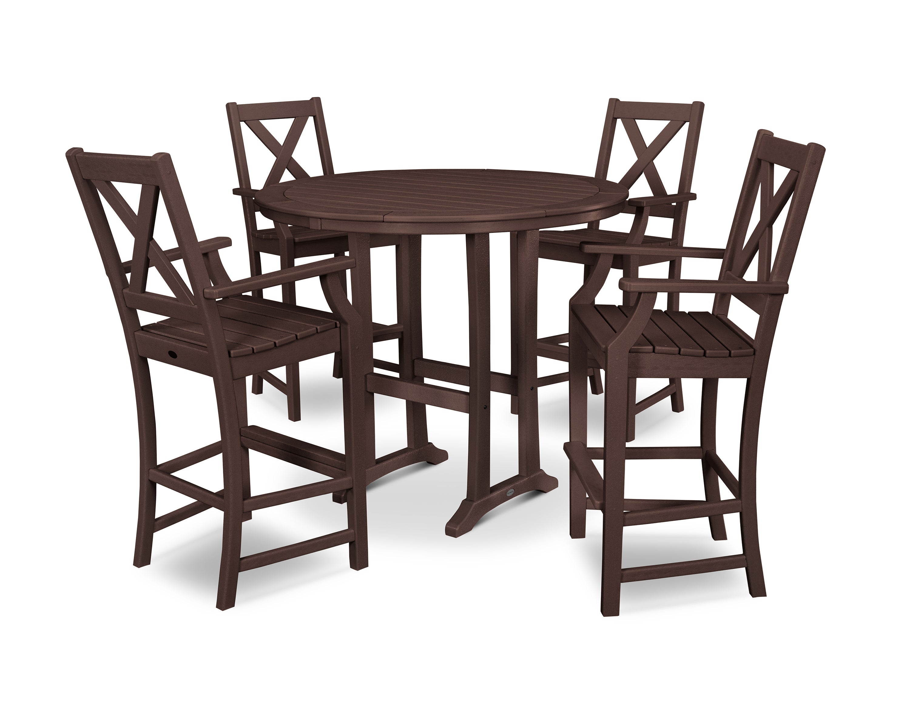 POLYWOOD® Braxton 5-Piece Nautical Trestle Arm Chair Bar Set in Mahogany