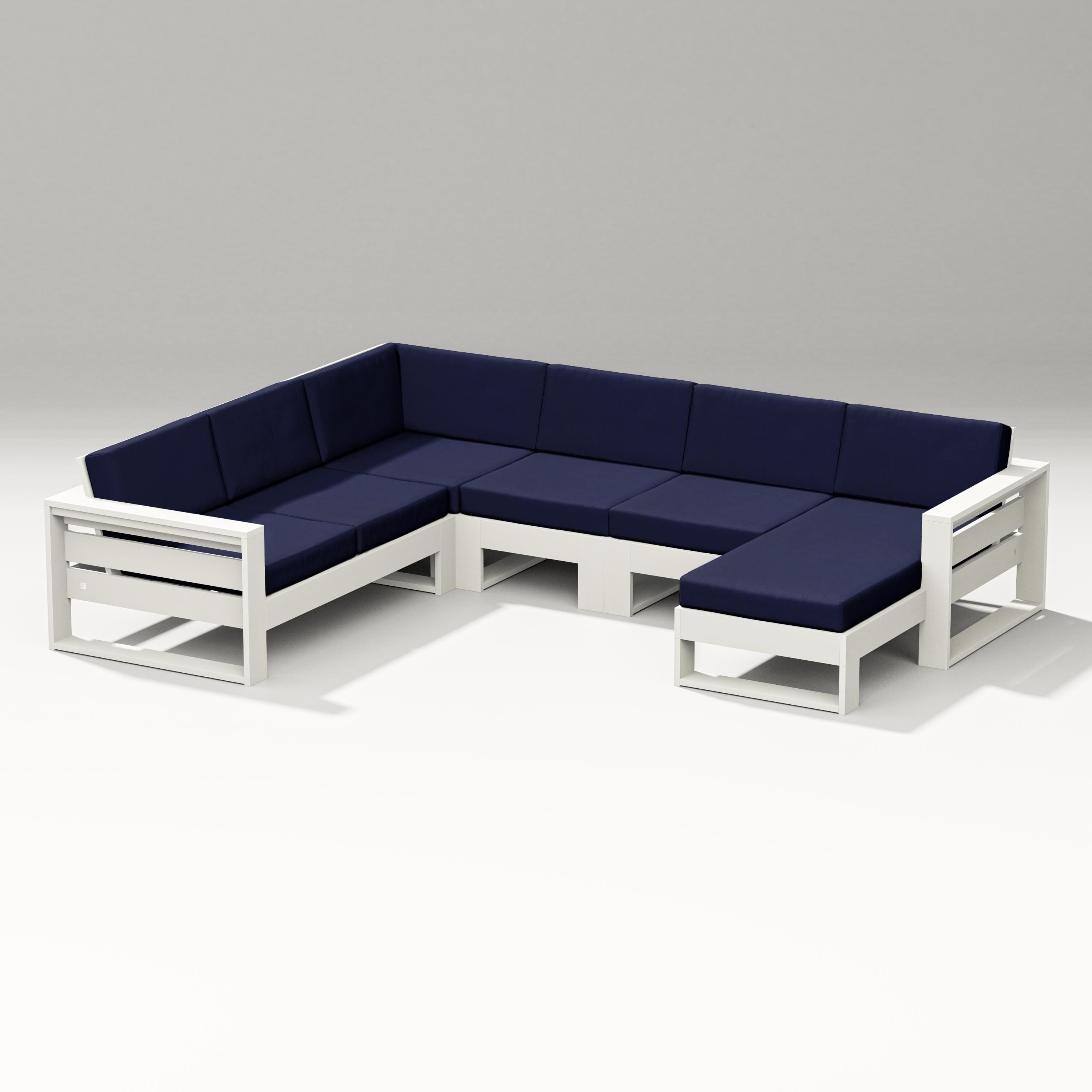 PW Designer Series Latitude Corner Sectional with Right Chaise in Vintage White / Navy