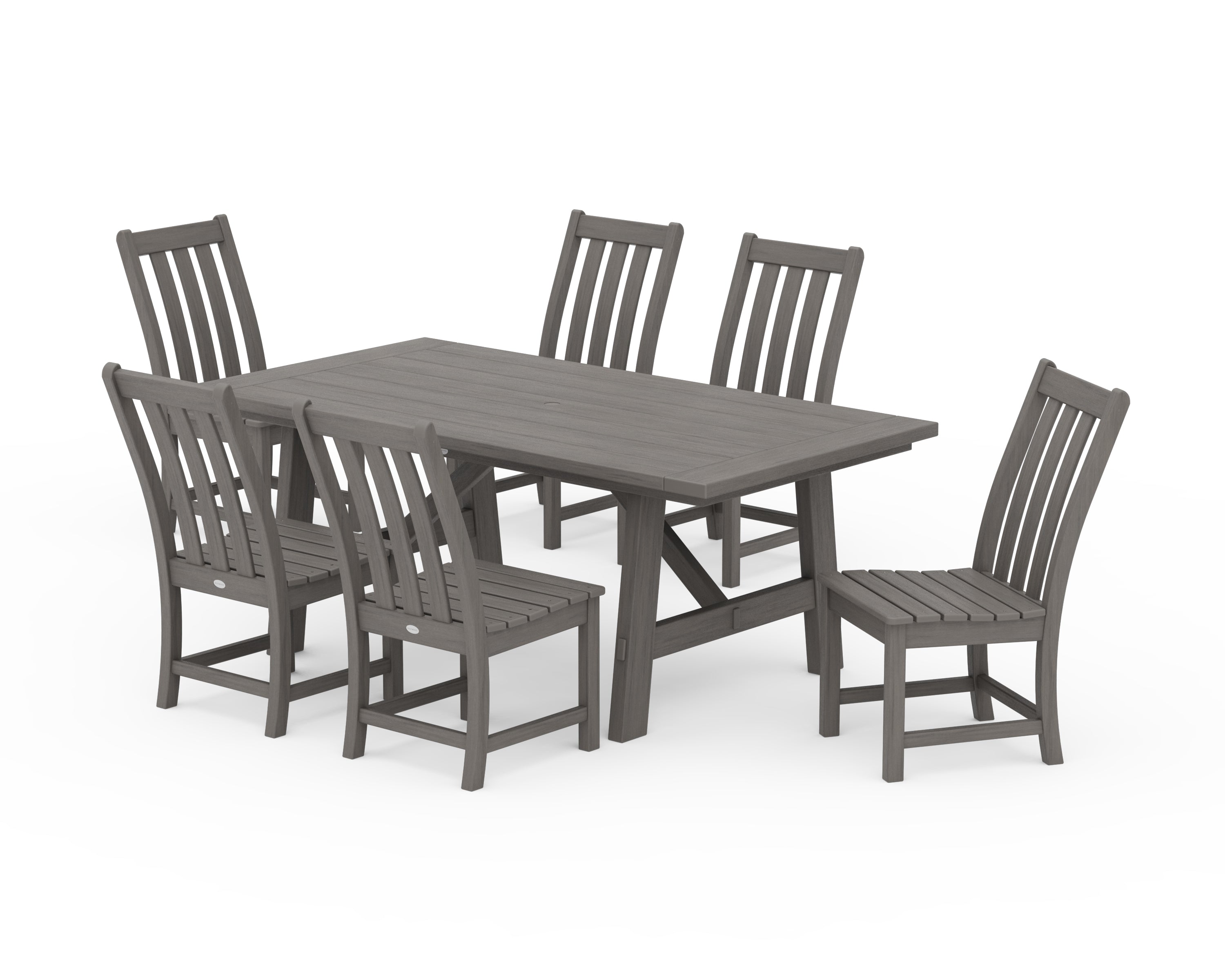 POLYWOOD Vineyard 7-Piece Rustic Farmhouse Side Chair Dining Set in Driftwood
