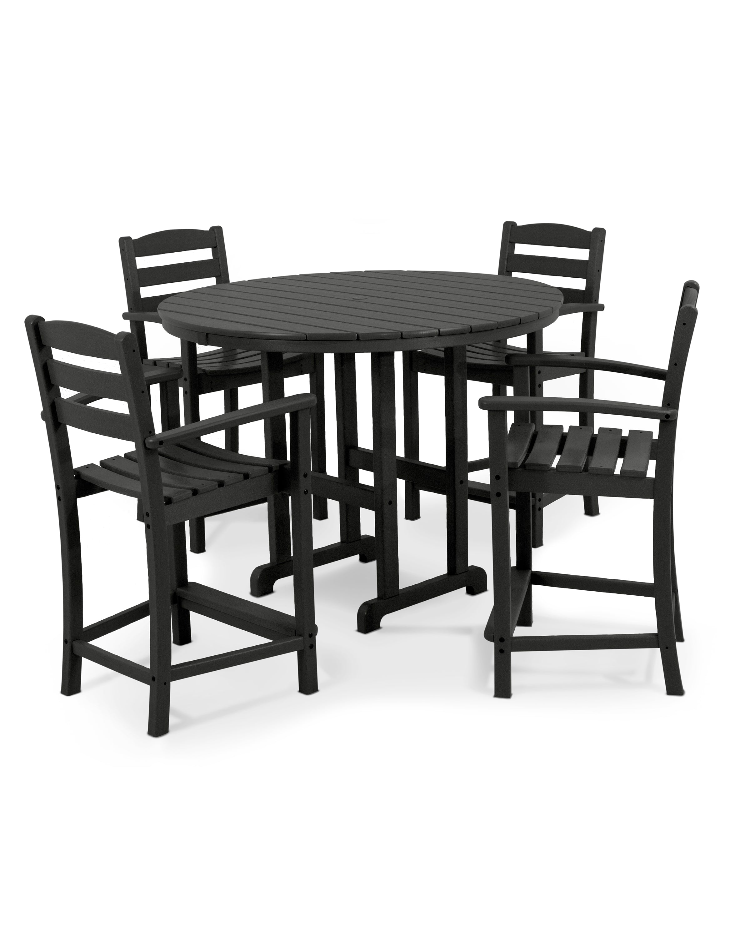 POLYWOOD® La Casa Café 5-Piece Round Farmhouse Counter Set in Black