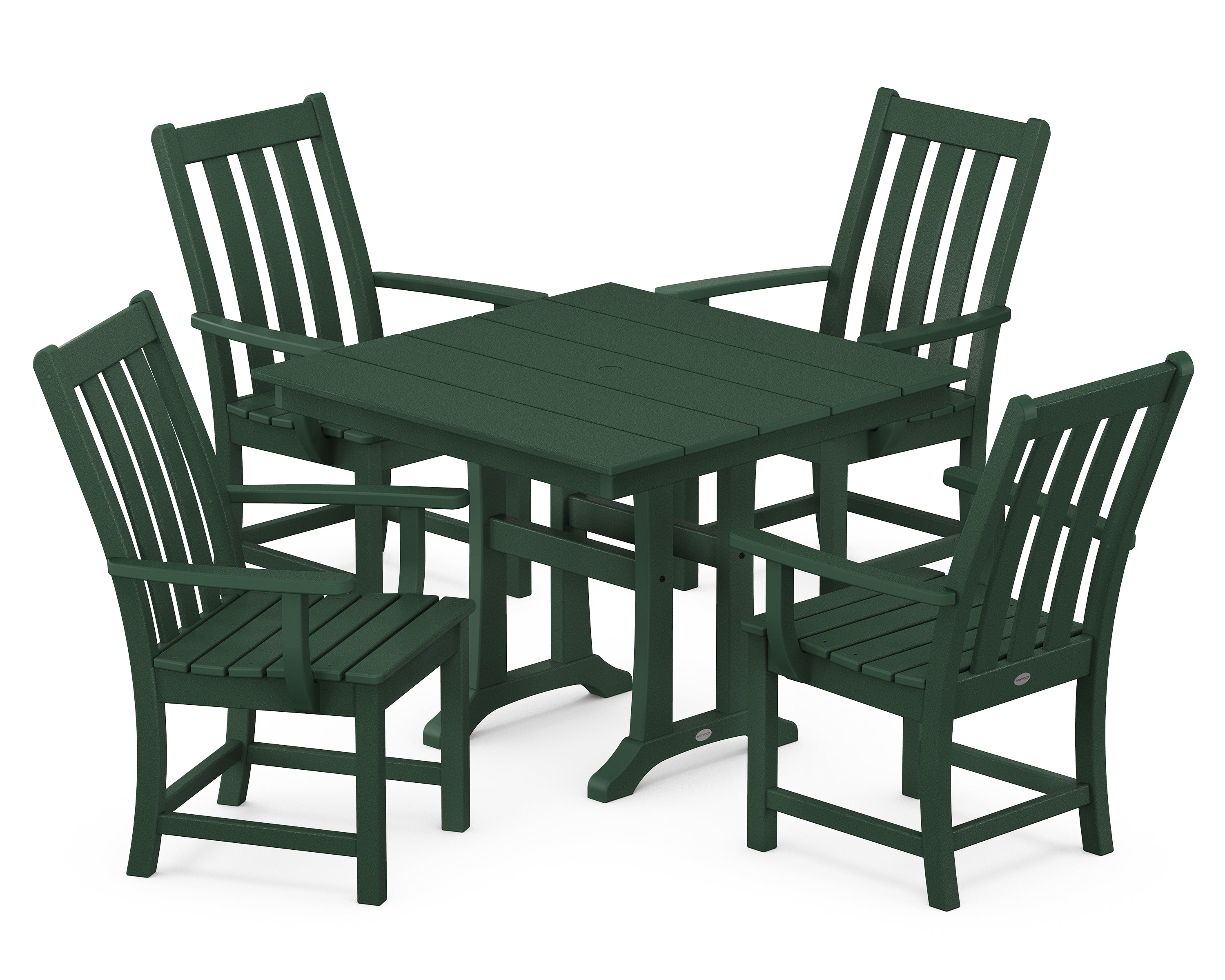 POLYWOOD® Vineyard 5-Piece Farmhouse Trestle Arm Chair Dining Set in Green