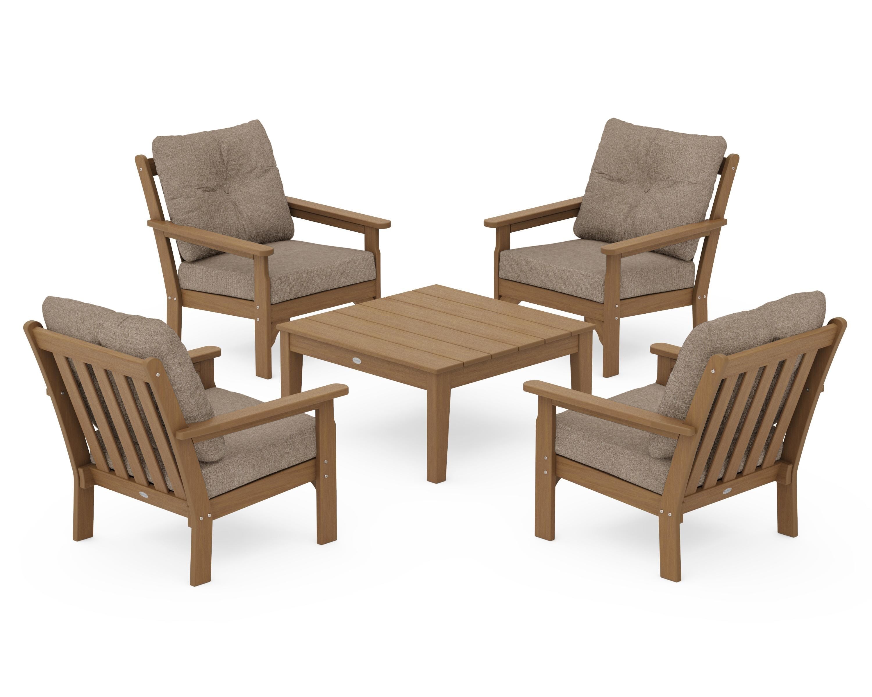 POLYWOOD Vineyard 5-Piece Deep Seating Conversation Set in Natural / Spiced Burlap