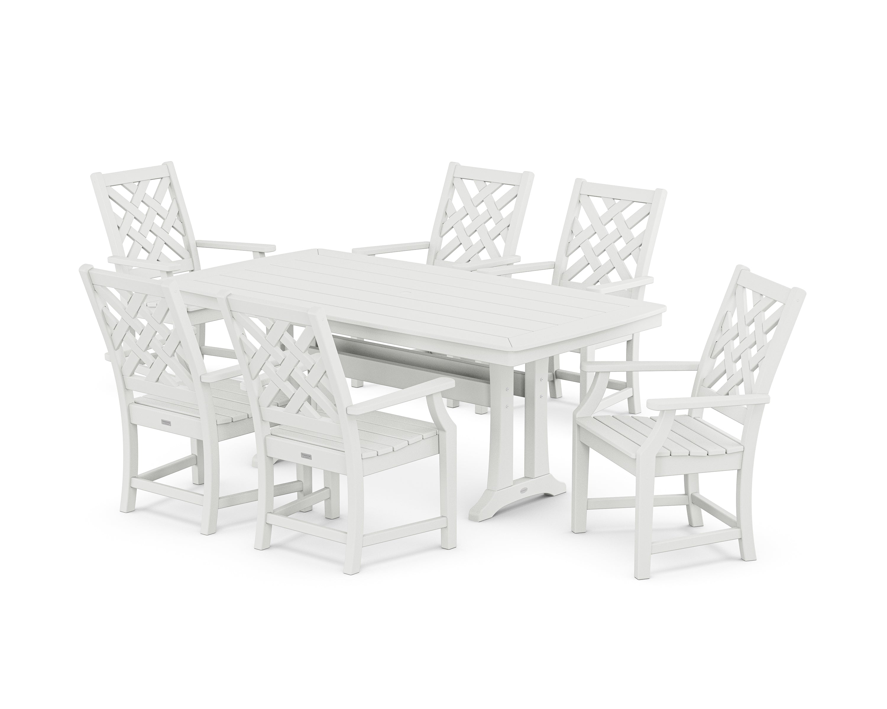 Country Living Wovendale Arm Chair 7-Piece Dining Set with Trestle Legs in White