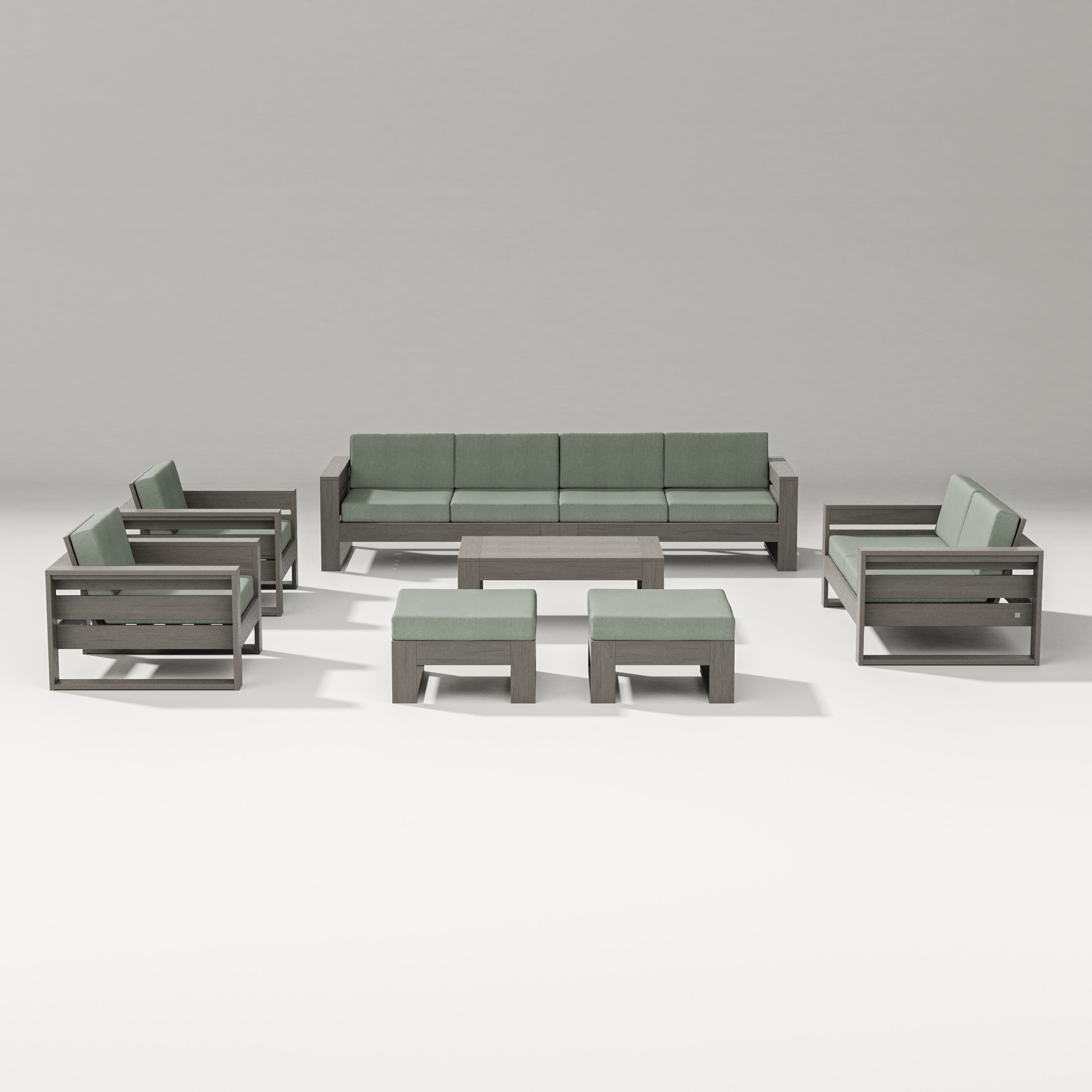 PW Designer Series Latitude 8-Piece Lounge Sofa Set in Driftwood / Cast Sage