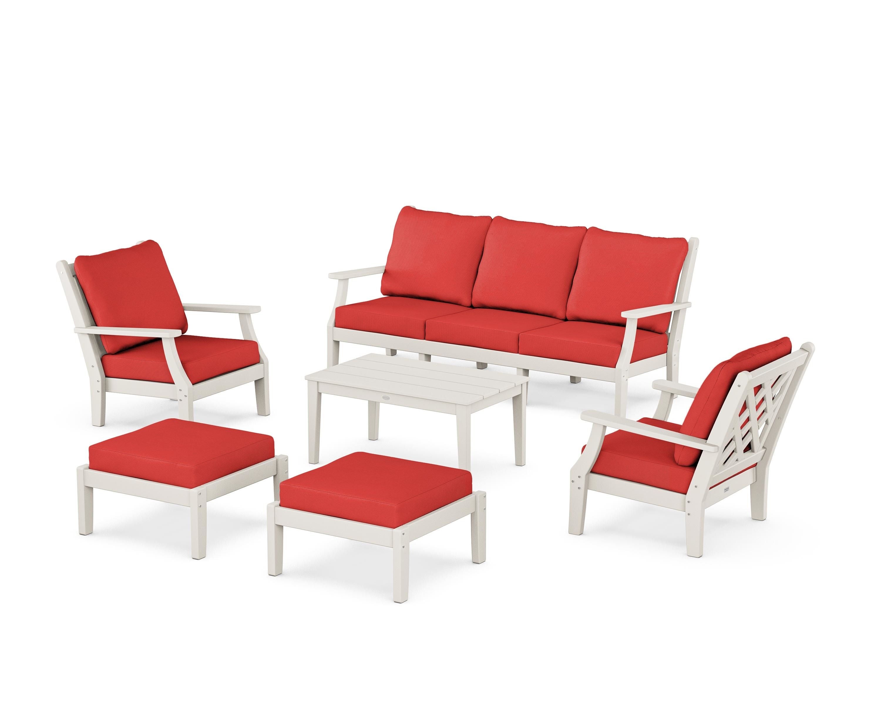 Country Living Wovendale 6-Piece Lounge Sofa Set in Sand / Crimson Linen