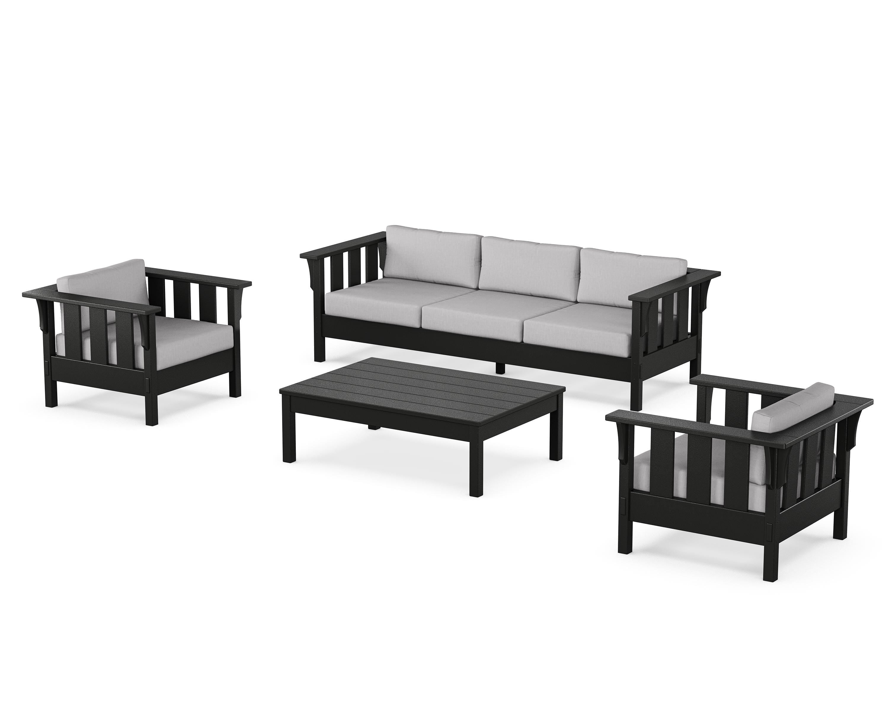 Martha Stewart by POLYWOOD Acadia 4-Piece Deep Seating Set with Sofa in Black / Granite