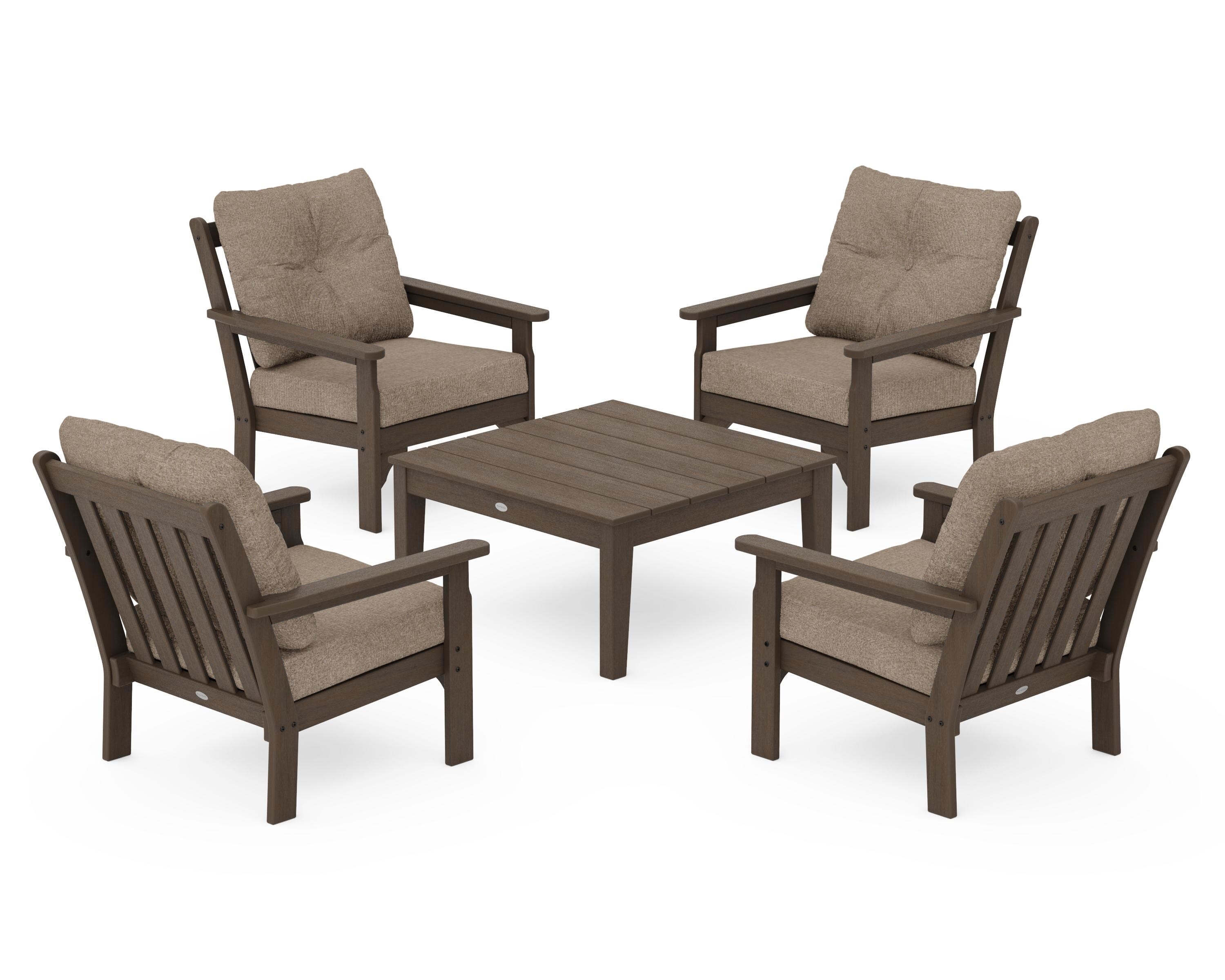 POLYWOOD Vineyard 5-Piece Deep Seating Conversation Set in Kona / Spiced Burlap