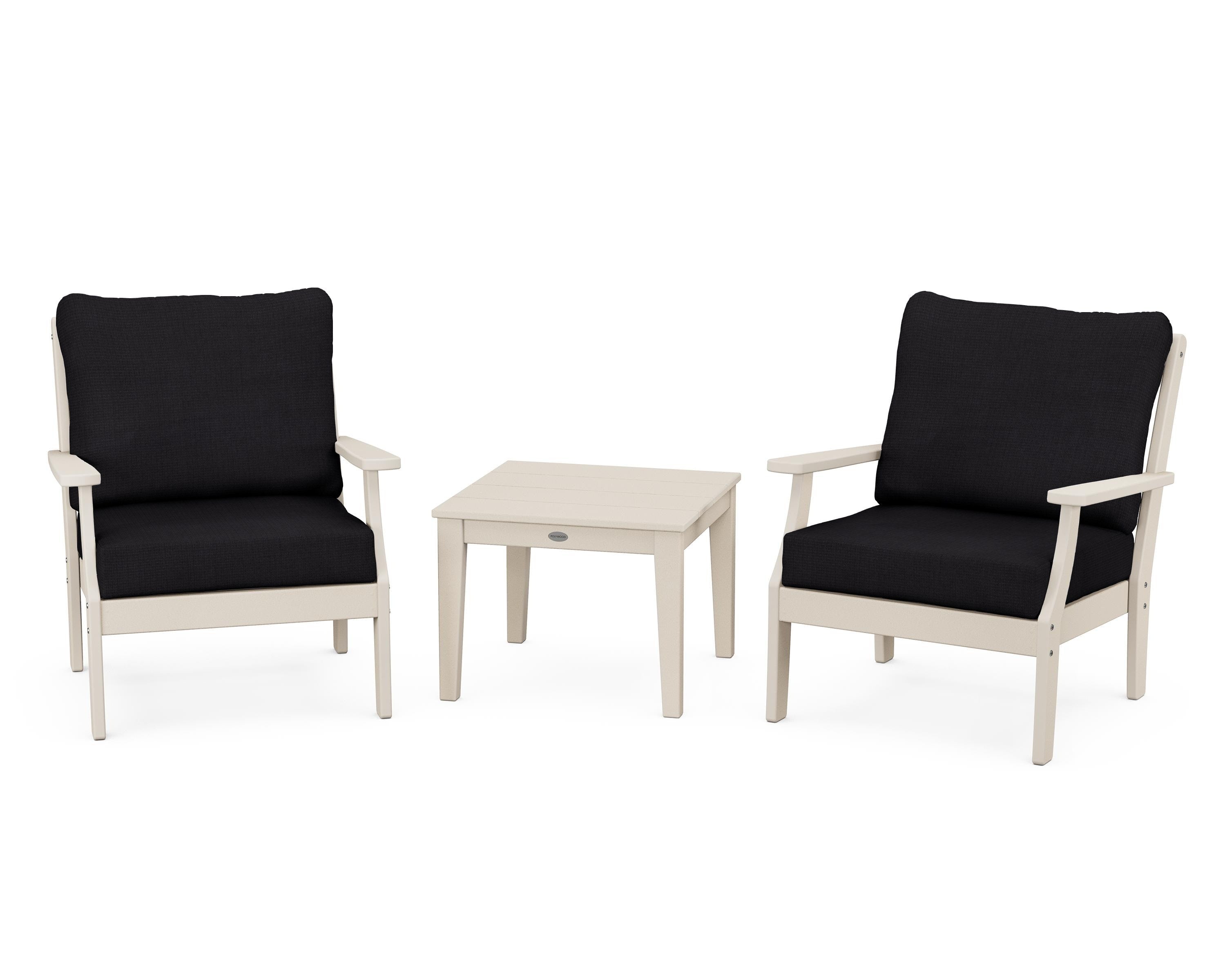 POLYWOOD Braxton 3-Piece Deep Seating Set in Sand / Midnight Linen