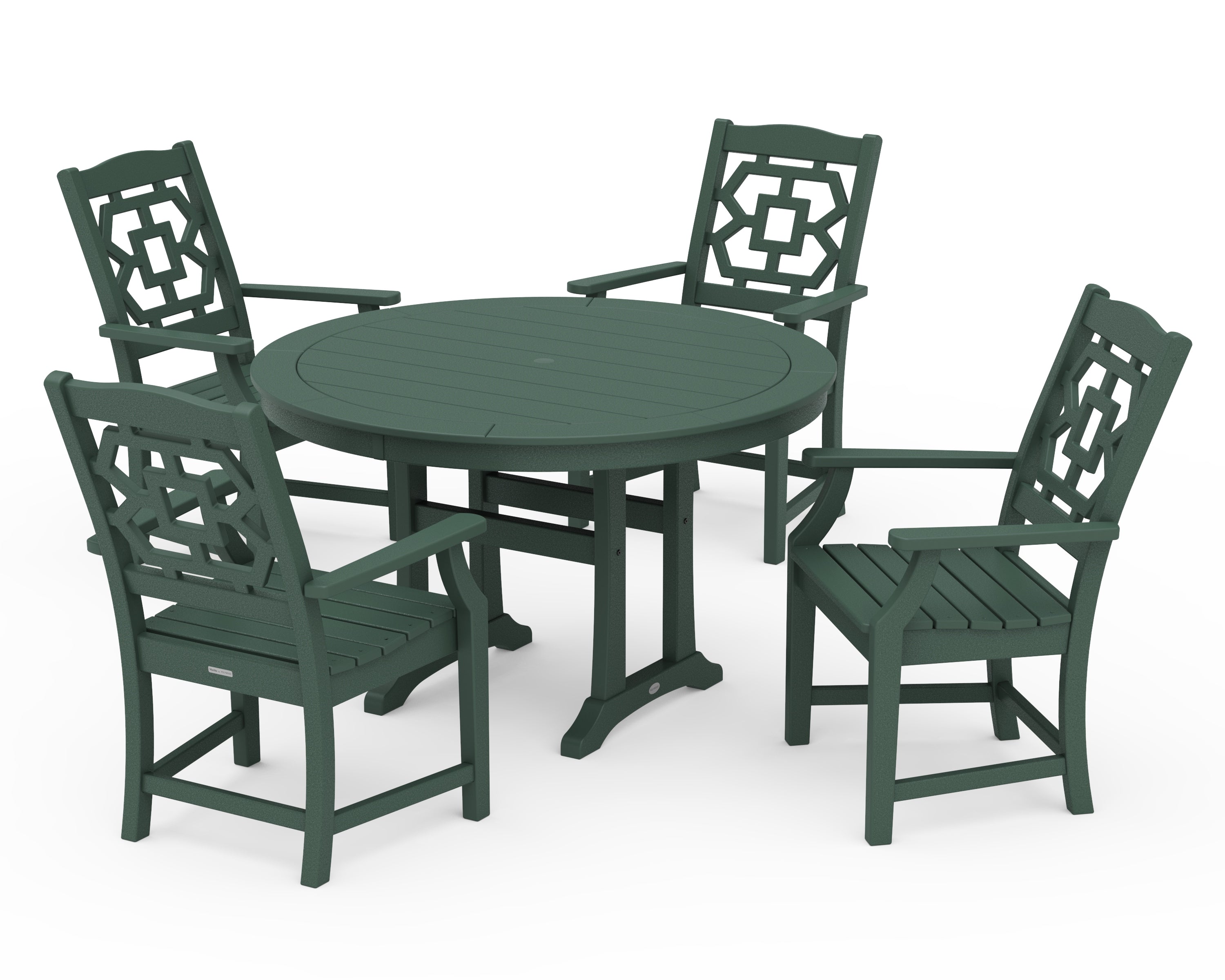 Martha Stewart by POLYWOOD Chinoiserie 5-Piece Round Dining Set with Trestle Legs in Green