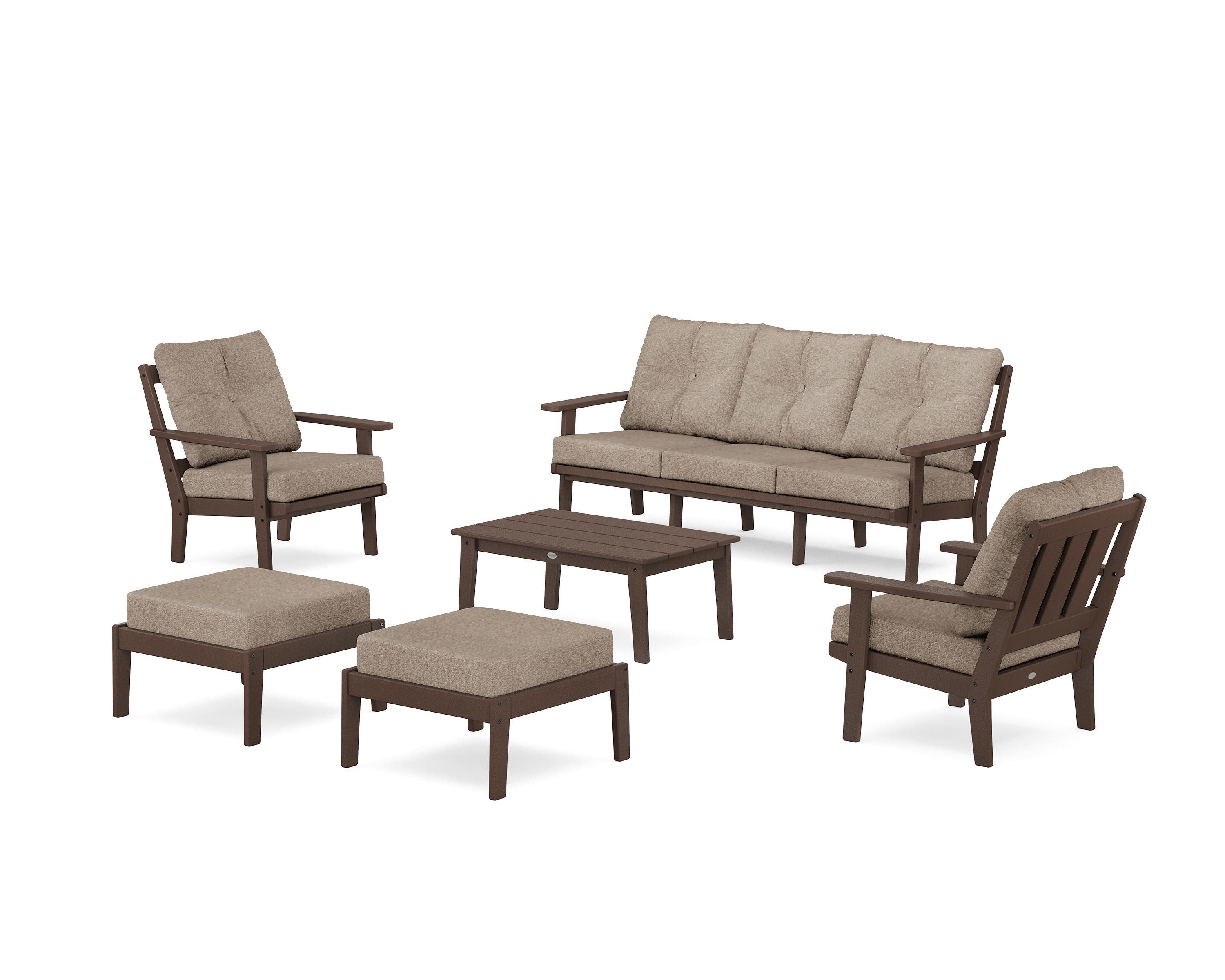 POLYWOOD Oxford 6-Piece Lounge Sofa Set in Mahogany / Spiced Burlap