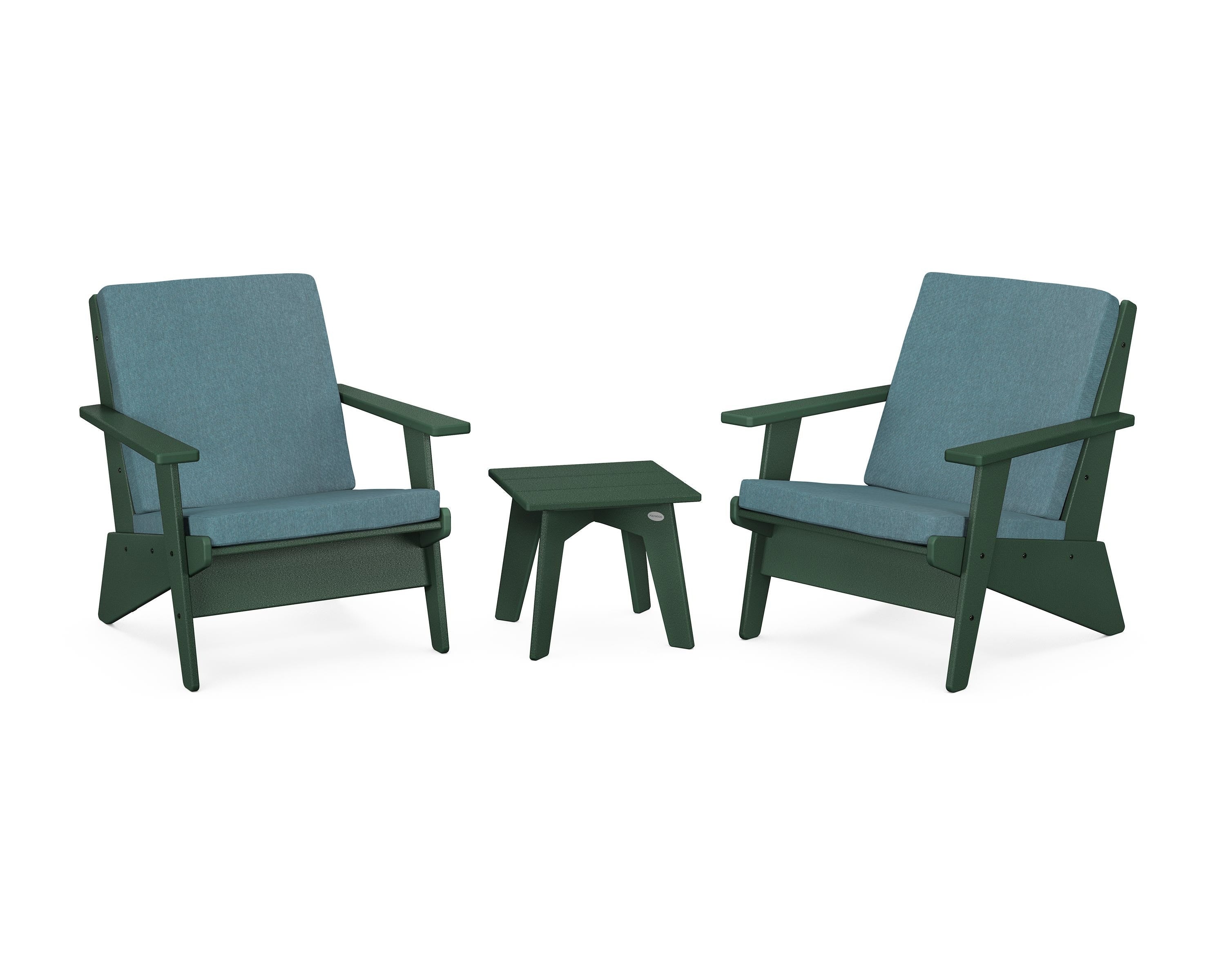POLYWOOD Riviera Modern Lounge 3-Piece Set in Green / Ocean Teal