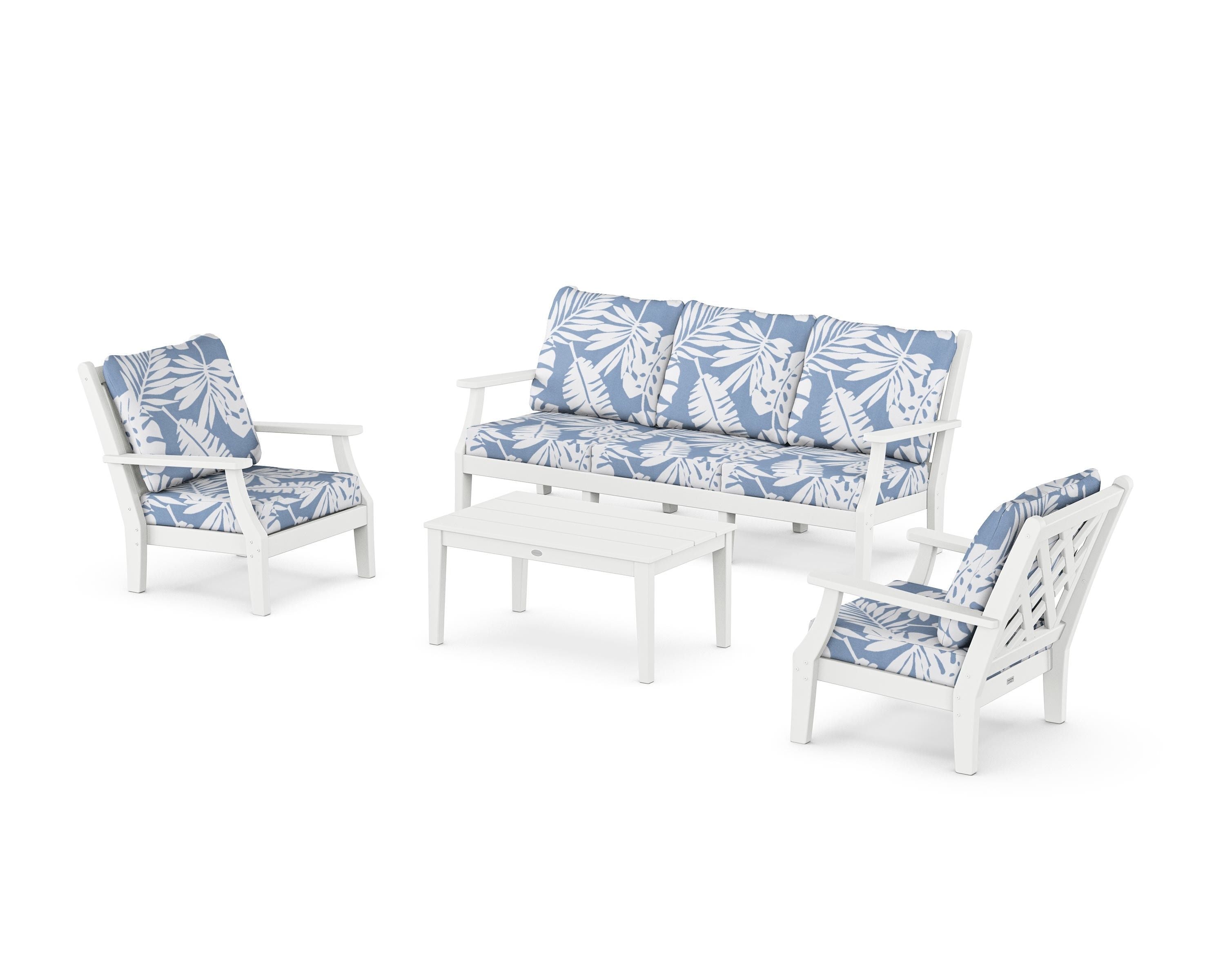 Country Living Wovendale 4-Piece Deep Seating Set with Sofa in White / Leaf Sky Blue