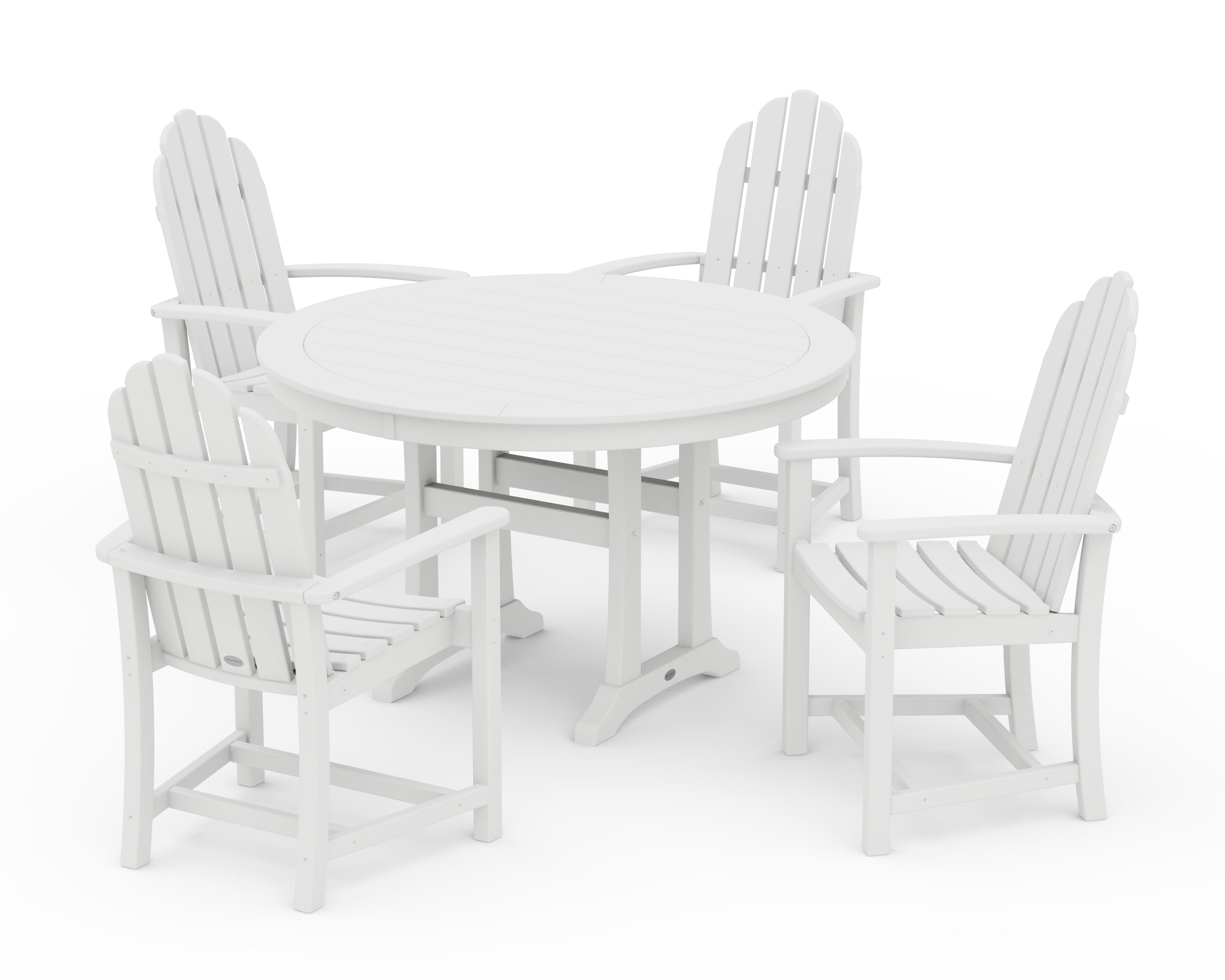 POLYWOOD Classic Adirondack 5-Piece Round Dining Set with Trestle Legs in White