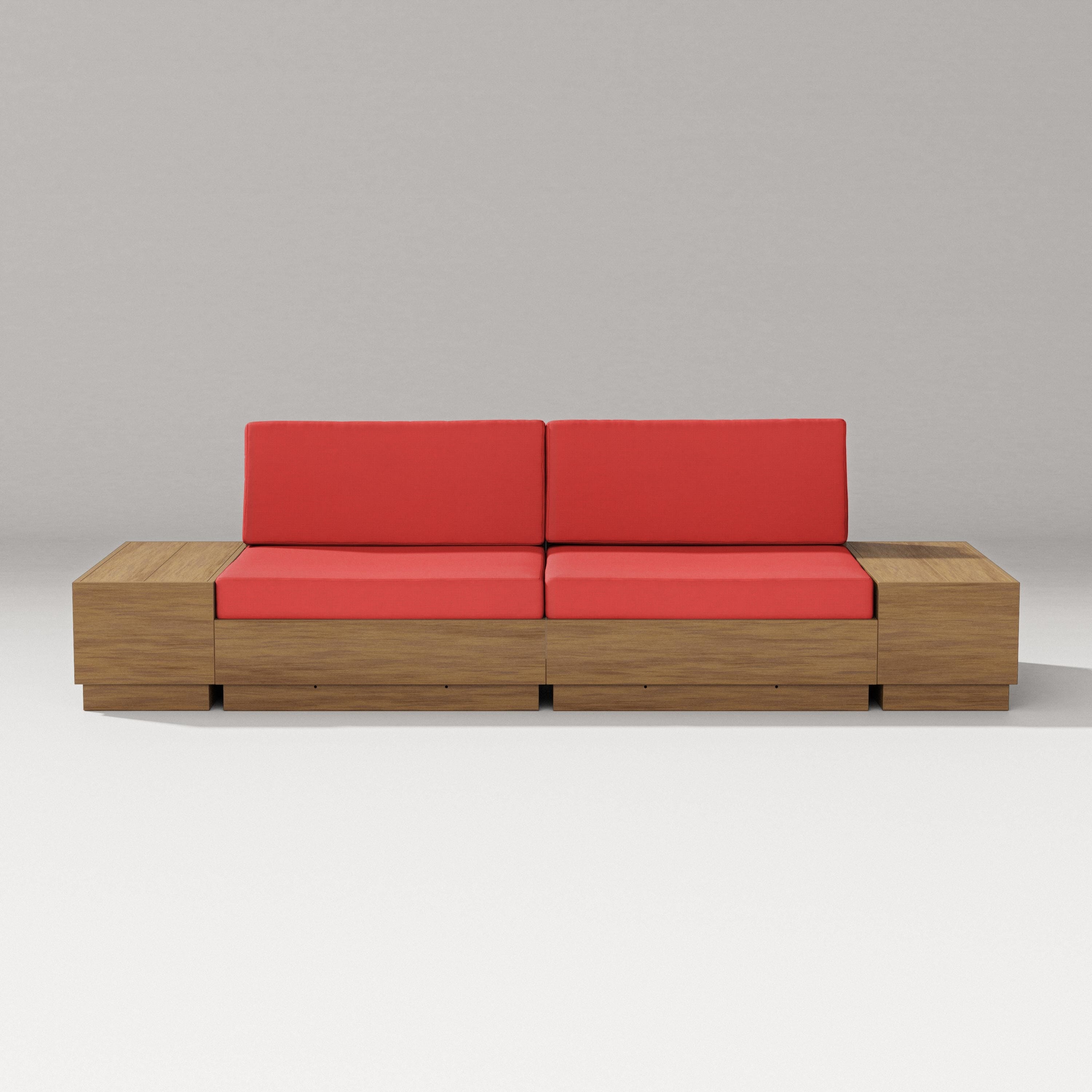PW Designer Series Elevate 4-Piece Loveseat Sectional in Natural / Crimson Linen