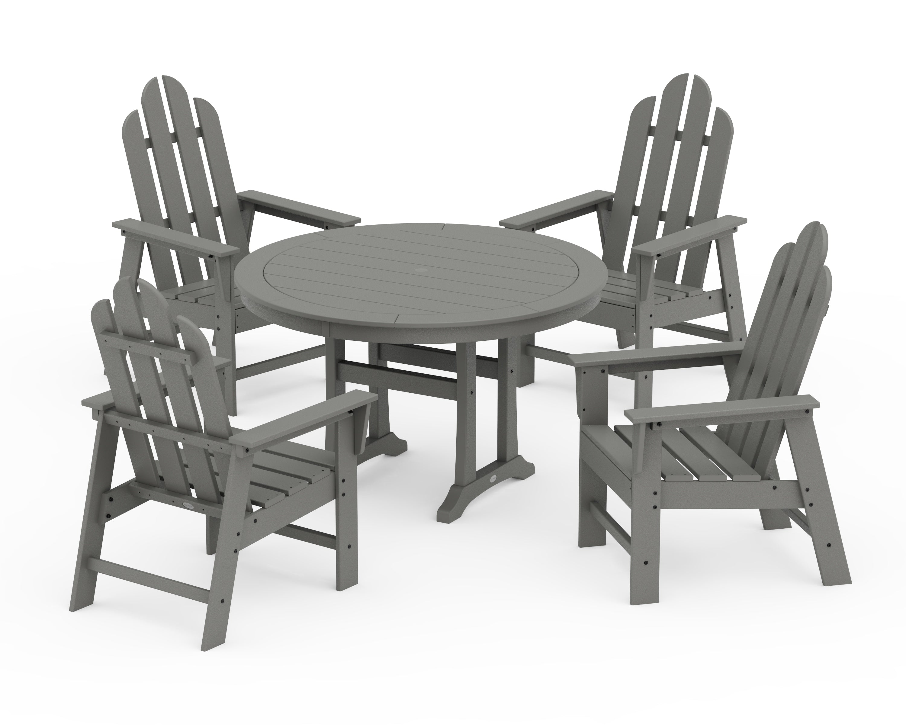 POLYWOOD Long Island 5-Piece Round Dining Set with Trestle Legs in Slate Grey