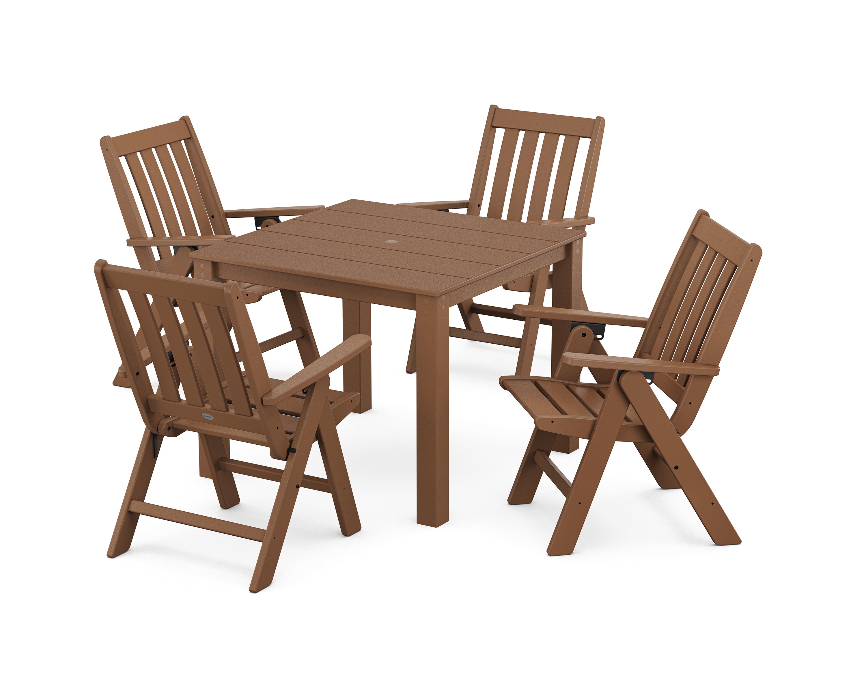 POLYWOOD® Vineyard Folding Chair 5-Piece Parsons Dining Set in Teak