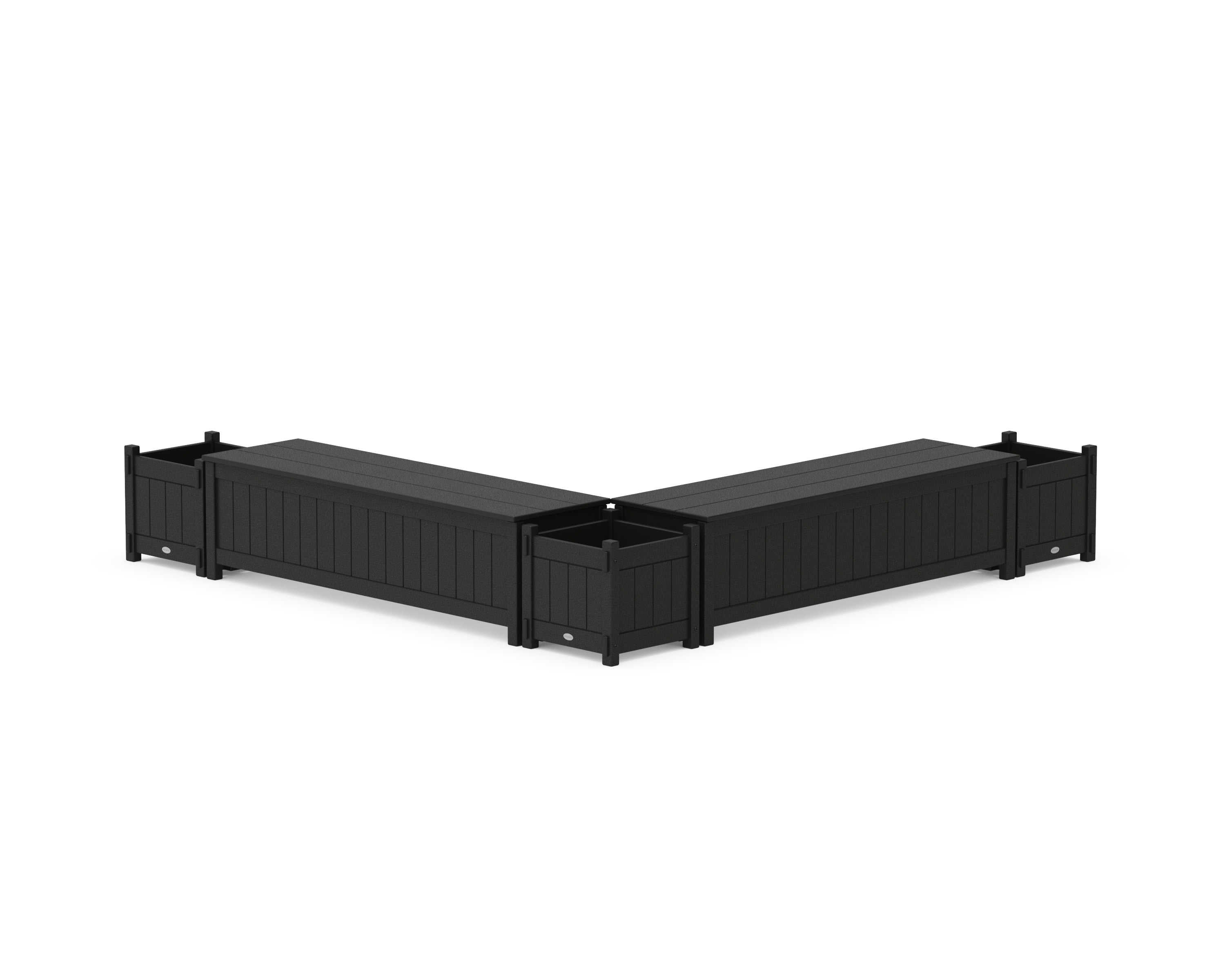 POLYWOOD 60" Vineyard L- Shaped Planter Storage Bench Corner Set in Black