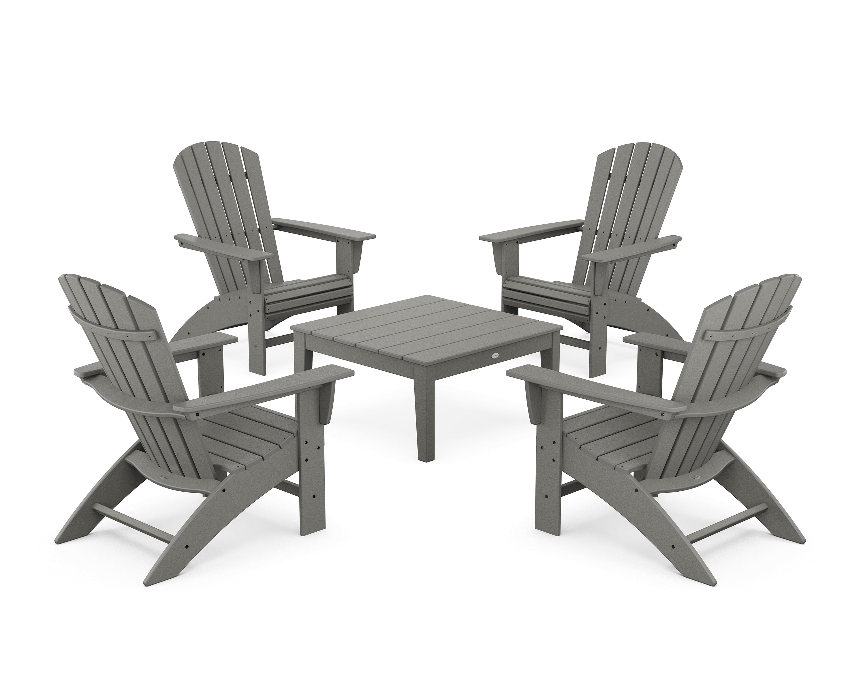 POLYWOOD® 5-Piece Nautical Curveback Adirondack Chair Conversation Set with 36" Conversation Table in Slate Grey