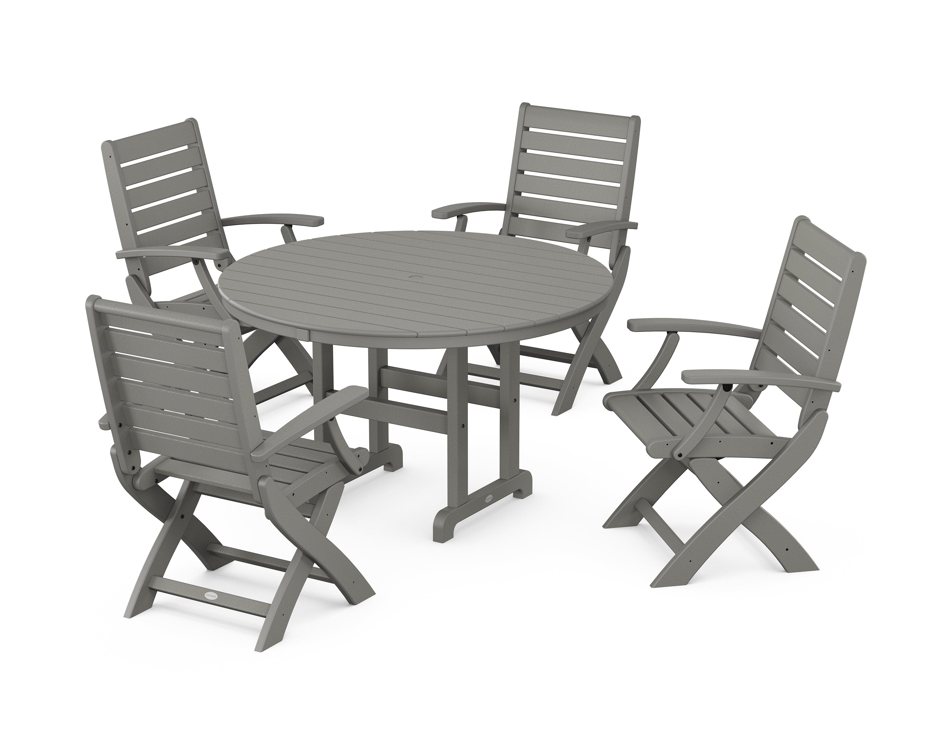 POLYWOOD® Signature Folding Chair 5-Piece Round Farmhouse Dining Set in Slate Grey