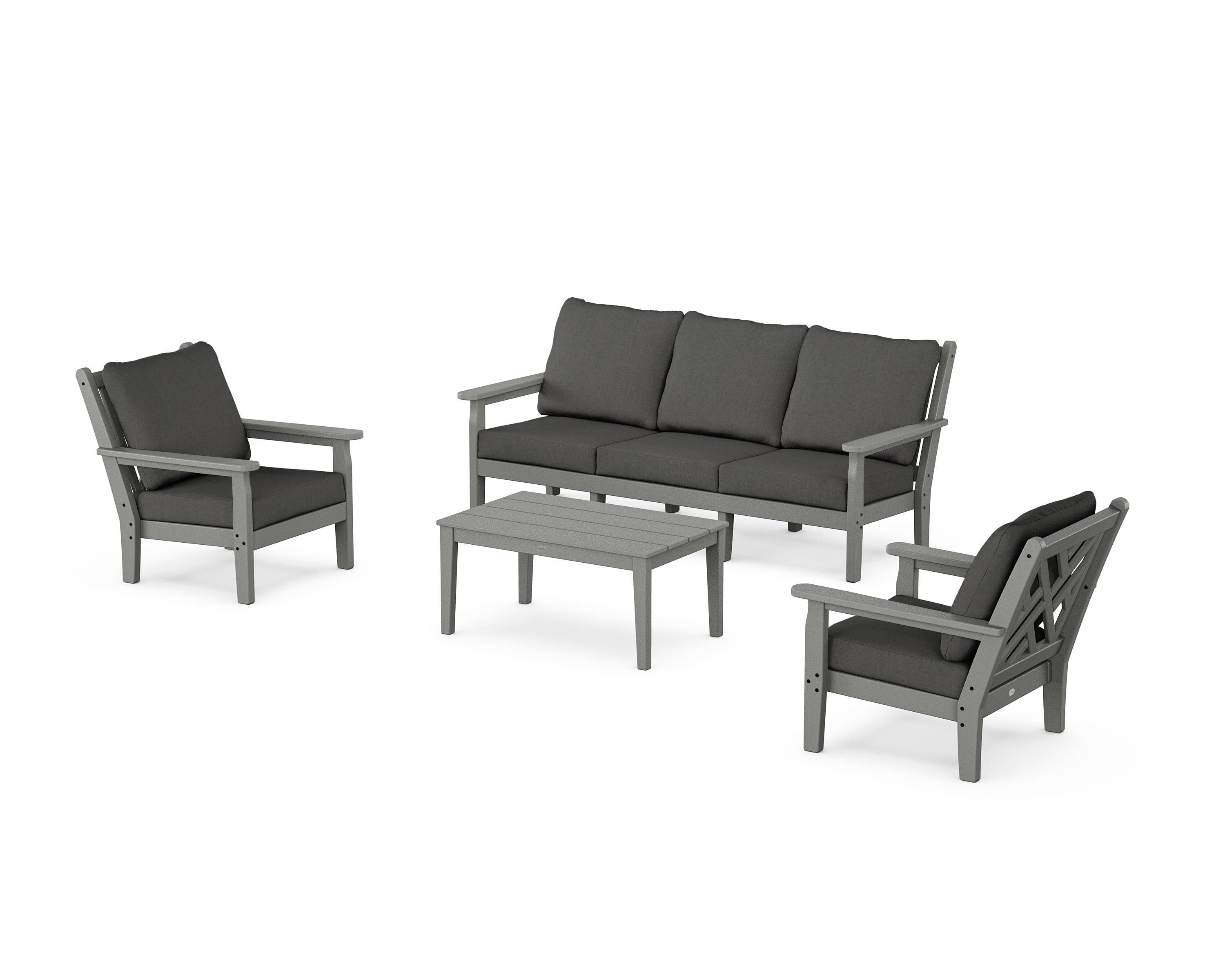 POLYWOOD Chippendale 4-Piece Deep Seating Set with Sofa in Slate Grey / Spectrum Carbon