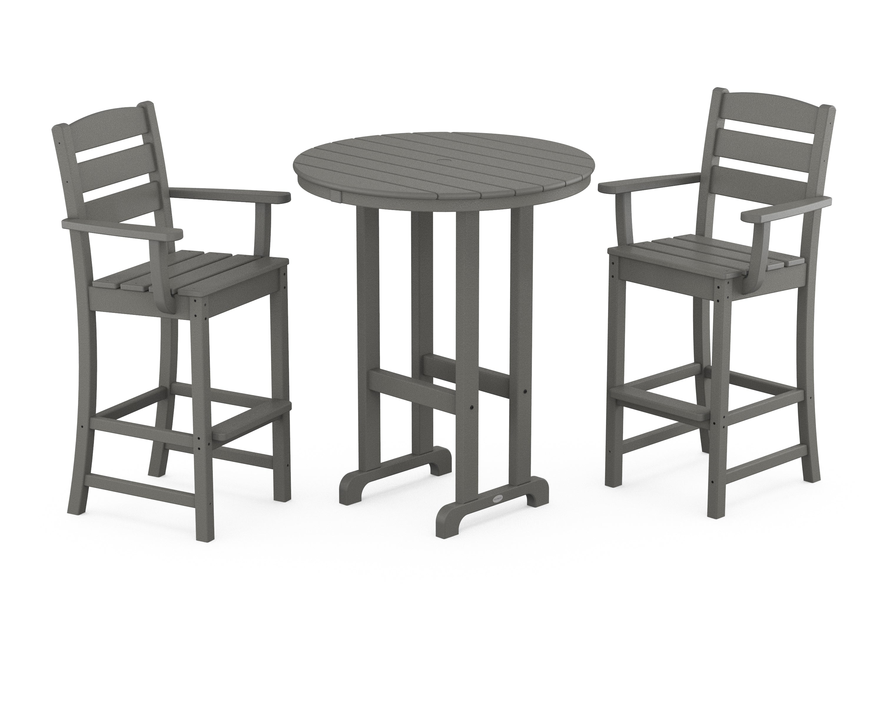 POLYWOOD® Lakeside 3-Piece Round Bar Arm Chair Set in Slate Grey