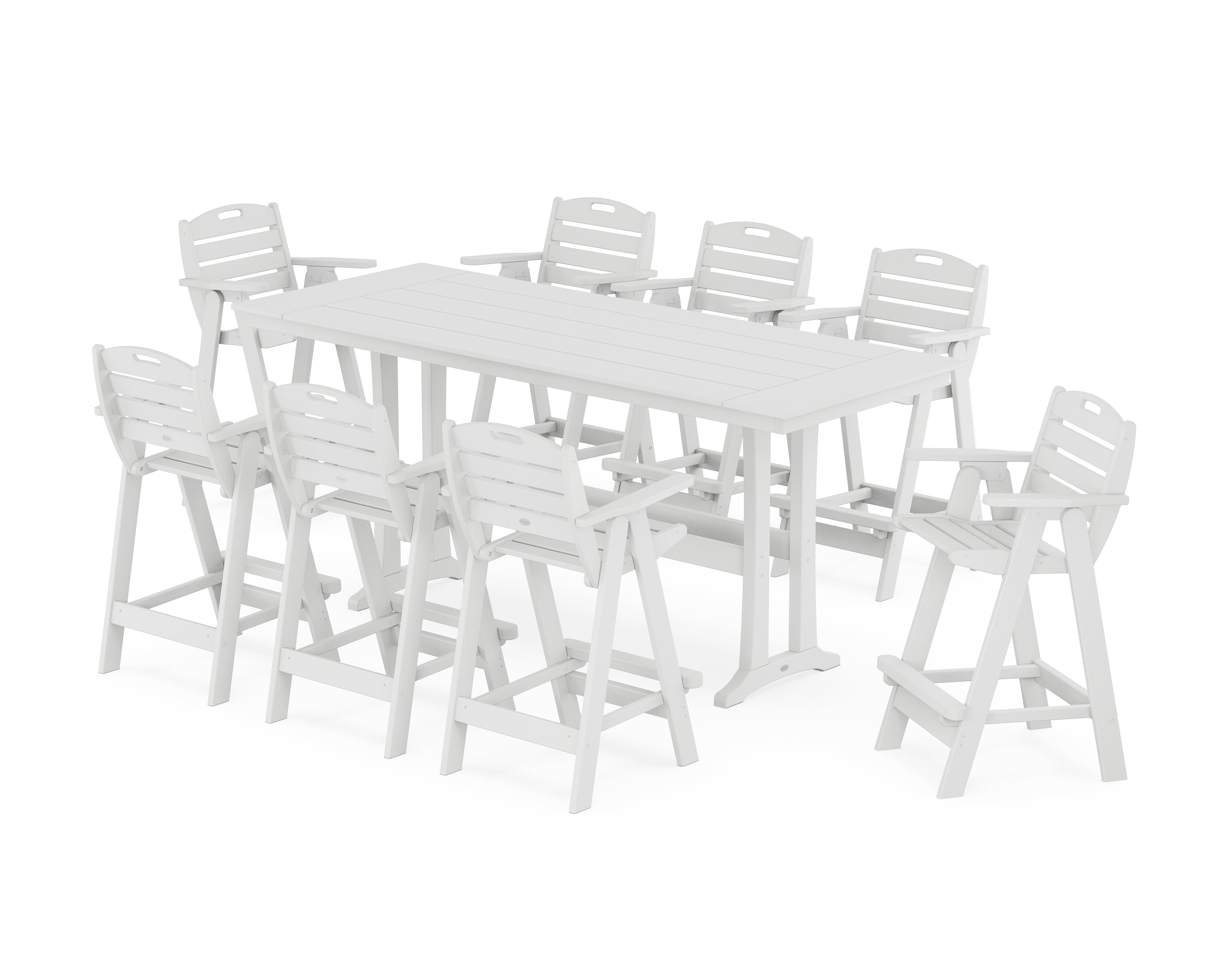 POLYWOOD® Nautical 9-Piece Farmhouse Bar Set with Trestle Legs in White