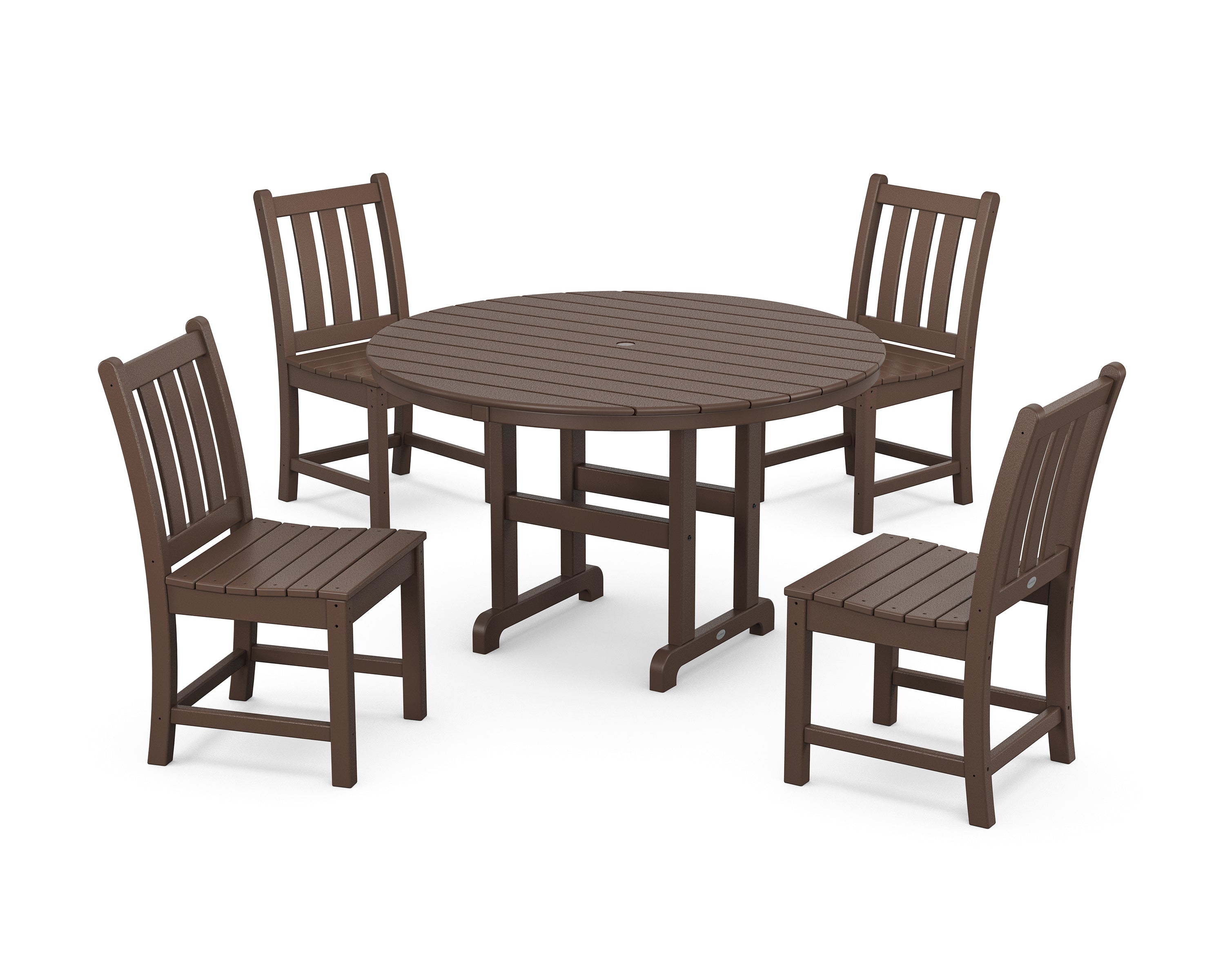 POLYWOOD® Traditional Garden Side Chair 5-Piece Round Farmhouse Dining Set in Mahogany