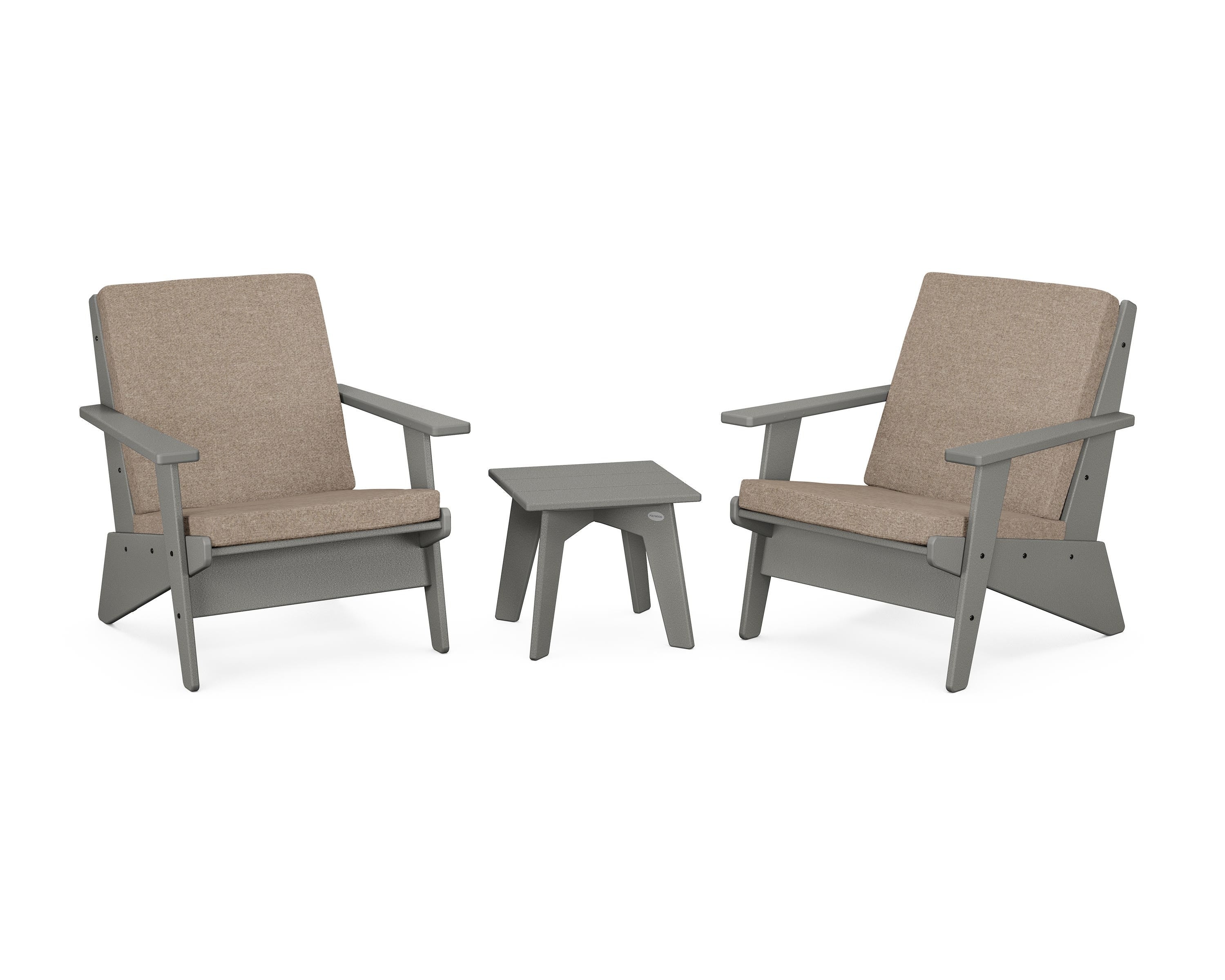 POLYWOOD Riviera Modern Lounge 3-Piece Set in Slate Grey / Spiced Burlap