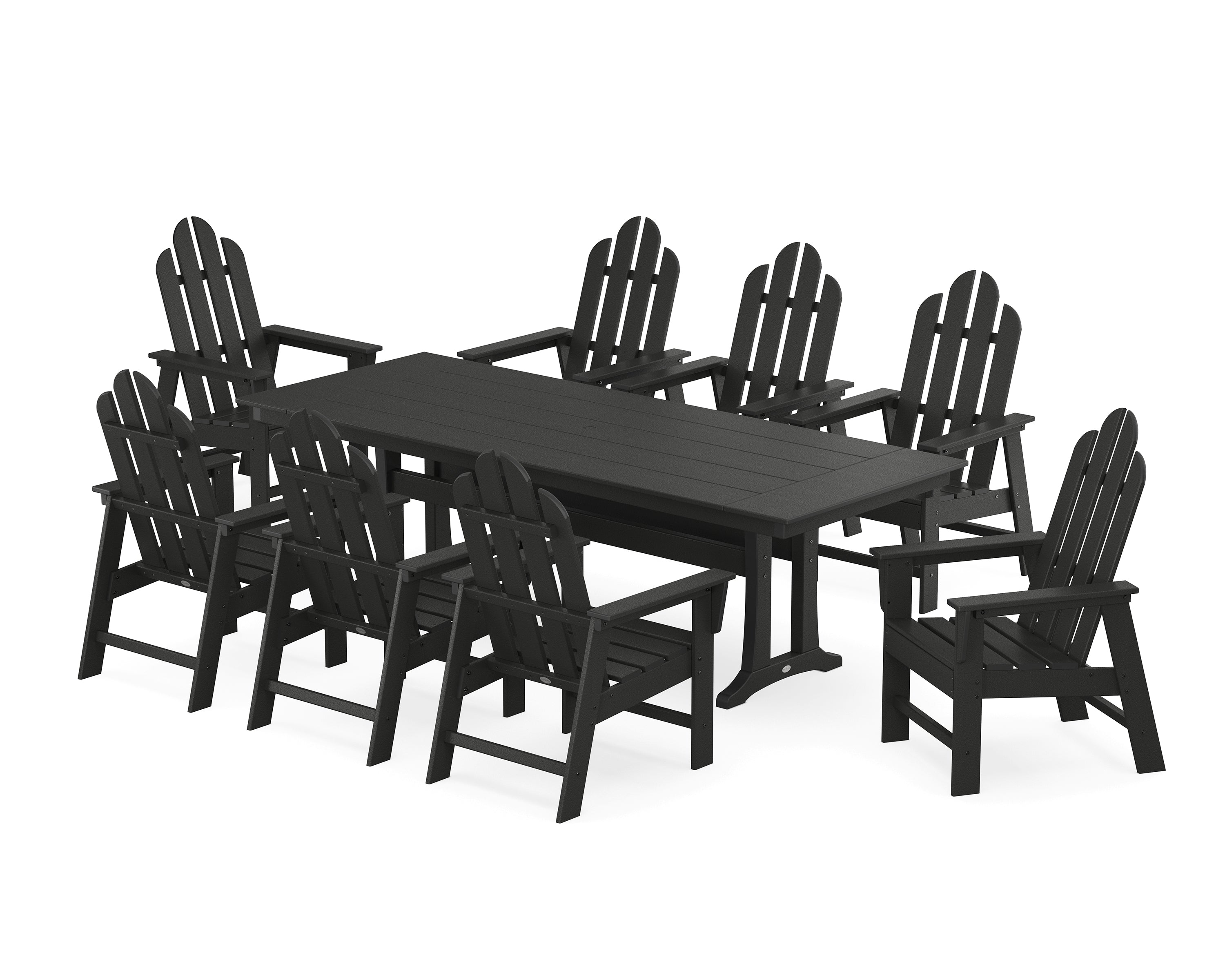 POLYWOOD® Long Island 9-Piece Farmhouse Dining Set with Trestle Legs in Black