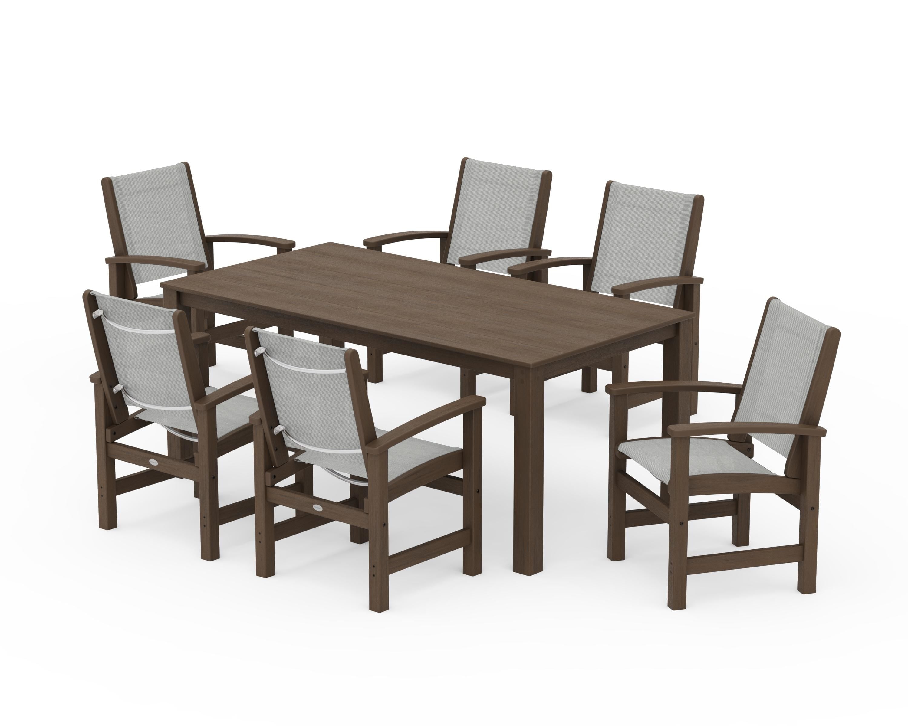 POLYWOOD Coastal 7-Piece Parsons Dining Set in Kona / Metallic Sling