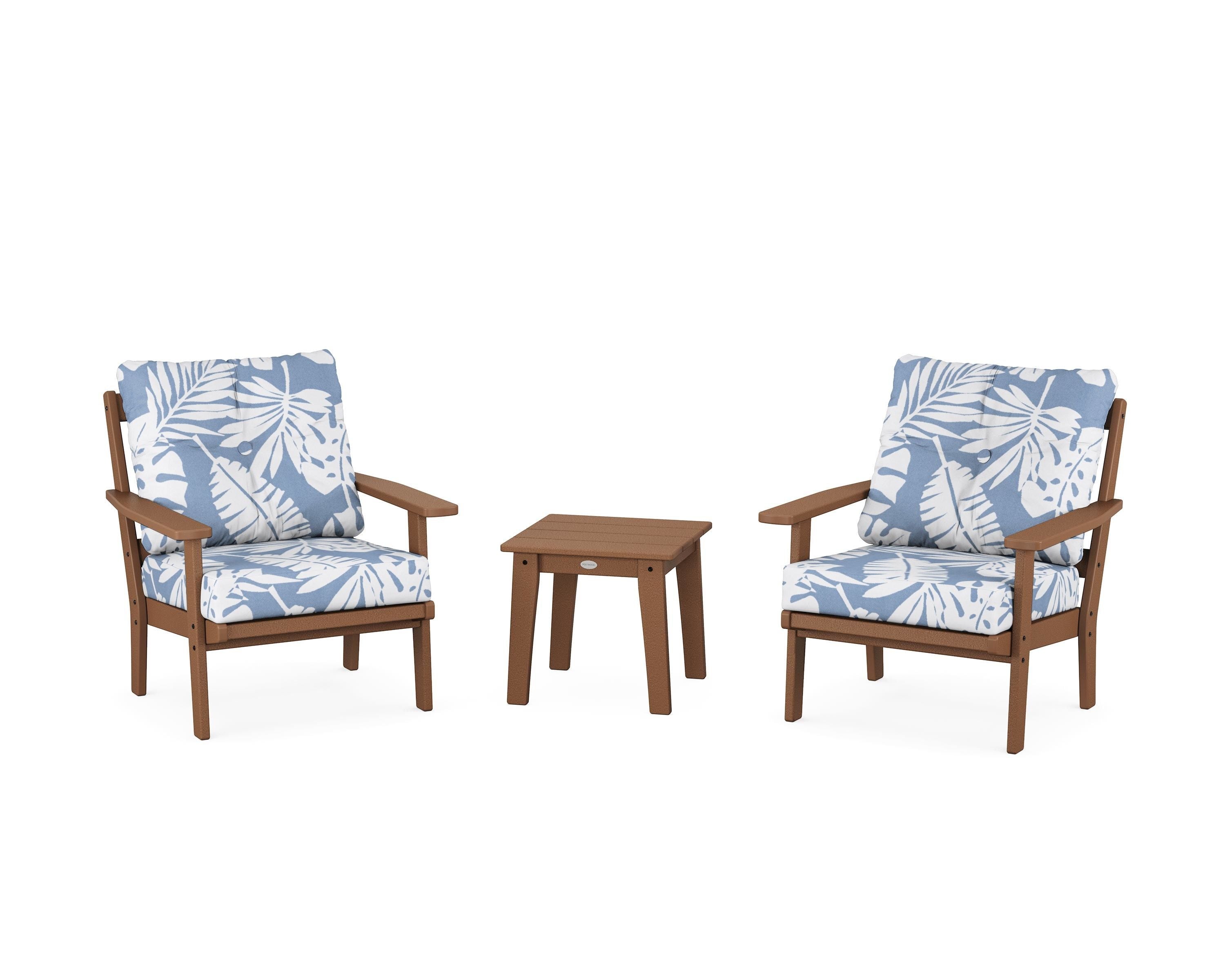 POLYWOOD Oxford 3-Piece Deep Seating Set in Teak / Leaf Sky Blue