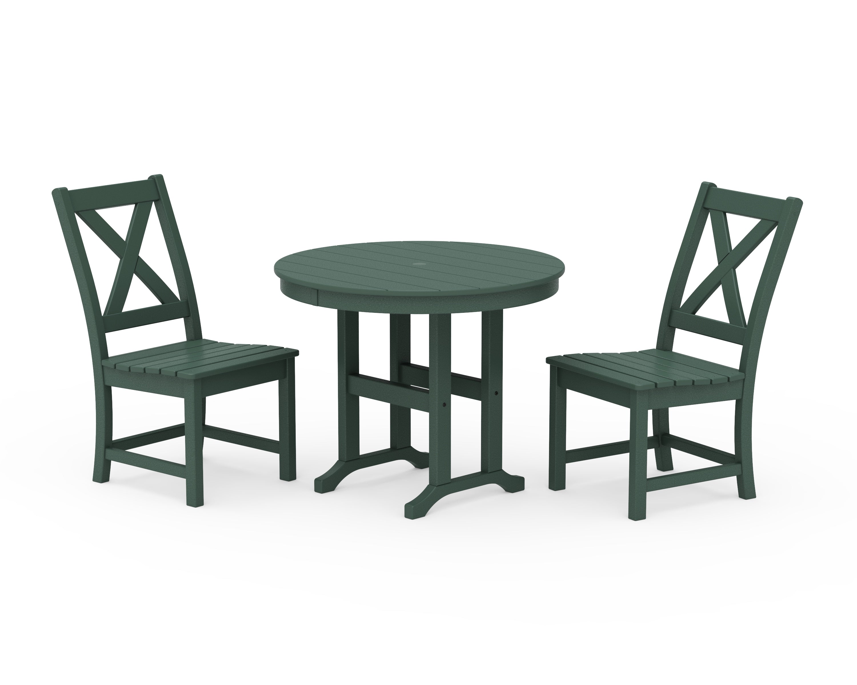 POLYWOOD Braxton Side Chair 3-Piece Round Dining Set in Green