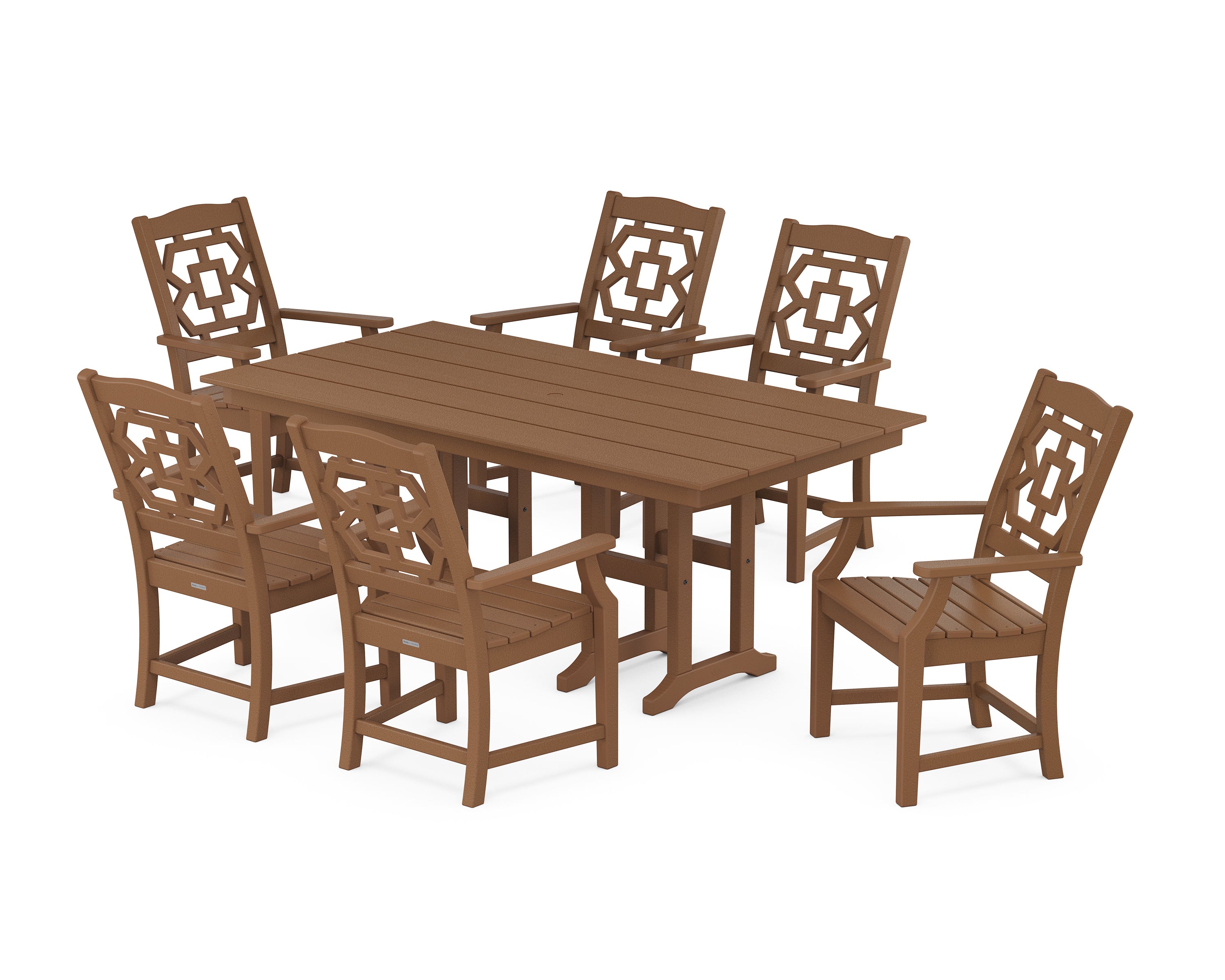 Martha Stewart by POLYWOOD® Chinoiserie Arm Chair 7-Piece Farmhouse Dining Set in Teak