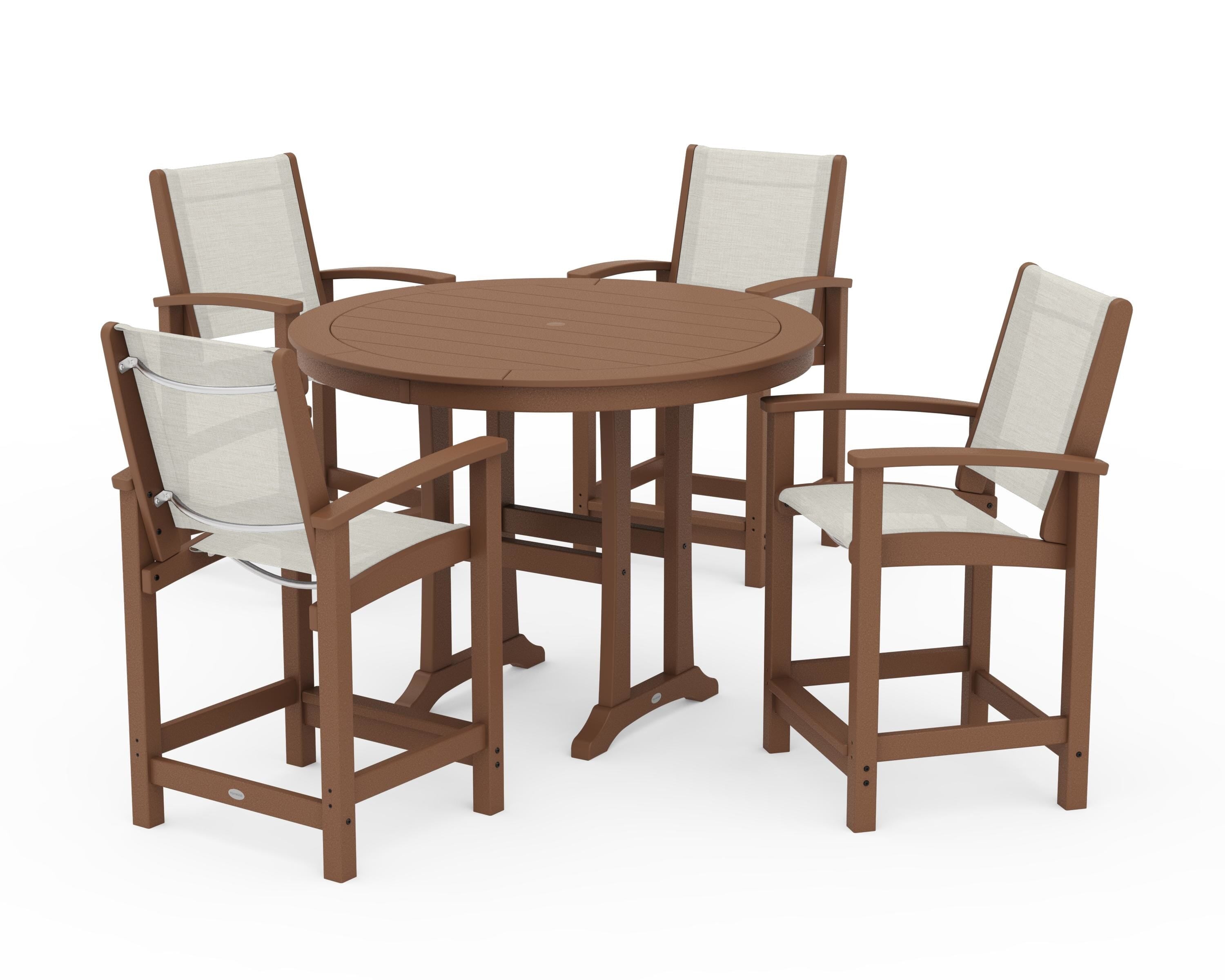 POLYWOOD Coastal 5-Piece Counter Set in Teak / Parchment Sling